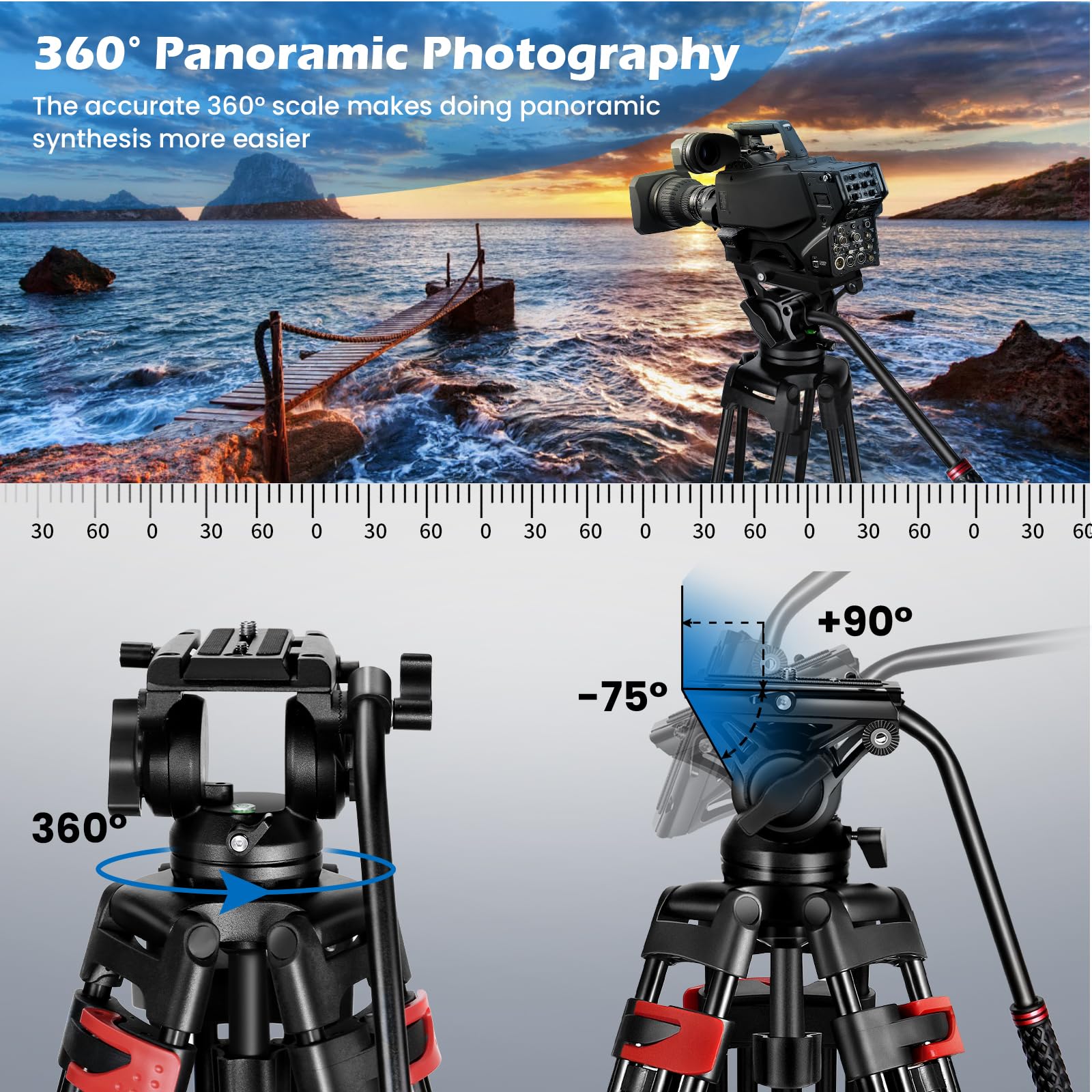 Mactrem 82" /210Cm Video Tripod Heavy Duty Tripod With 360° Fluid Head,Aluminum Tall Tripods Professional Compatible With Canon Nikon Sony Dslr Camera Camcorder Telescope Bnoculars (Load 33Lb)