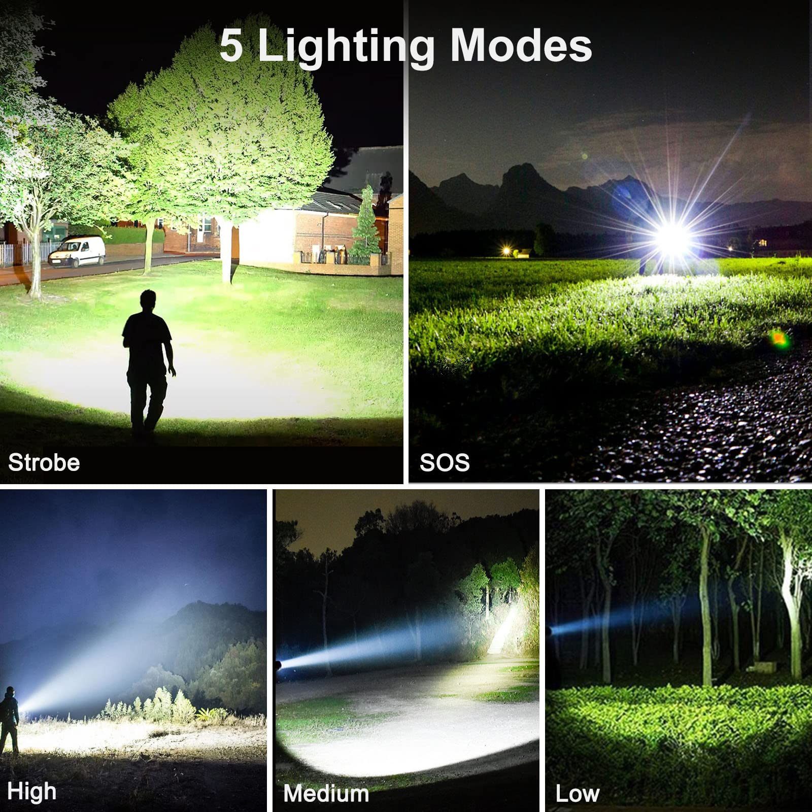 Bengmxj Rechargeable Led Flashlights,990000 High Lumens Flashlight,Xhp70 Tactical Flashlight With Zoomable, 5 Modes,Super Bright Waterproof Flashlights For Emergencies,Camping,Hiking,Home