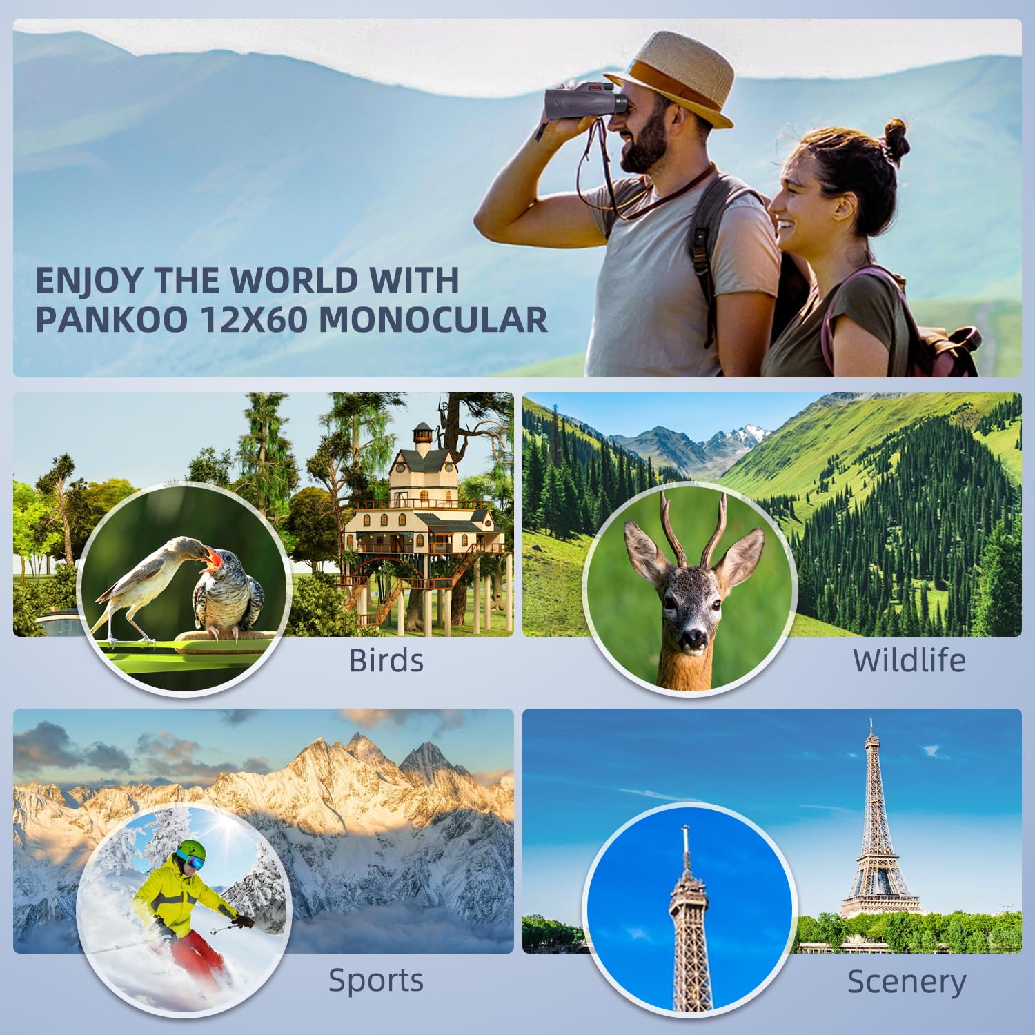 Riroma 12X60 Monocular Telescope High Powered With Smartphone Adapter Tripod Plus Portable Bag, Larger Vision Monoculars For Adults With Bak4 Prism & Fmc Lens, Suitable For Bird Watching Hiking Acmeopts