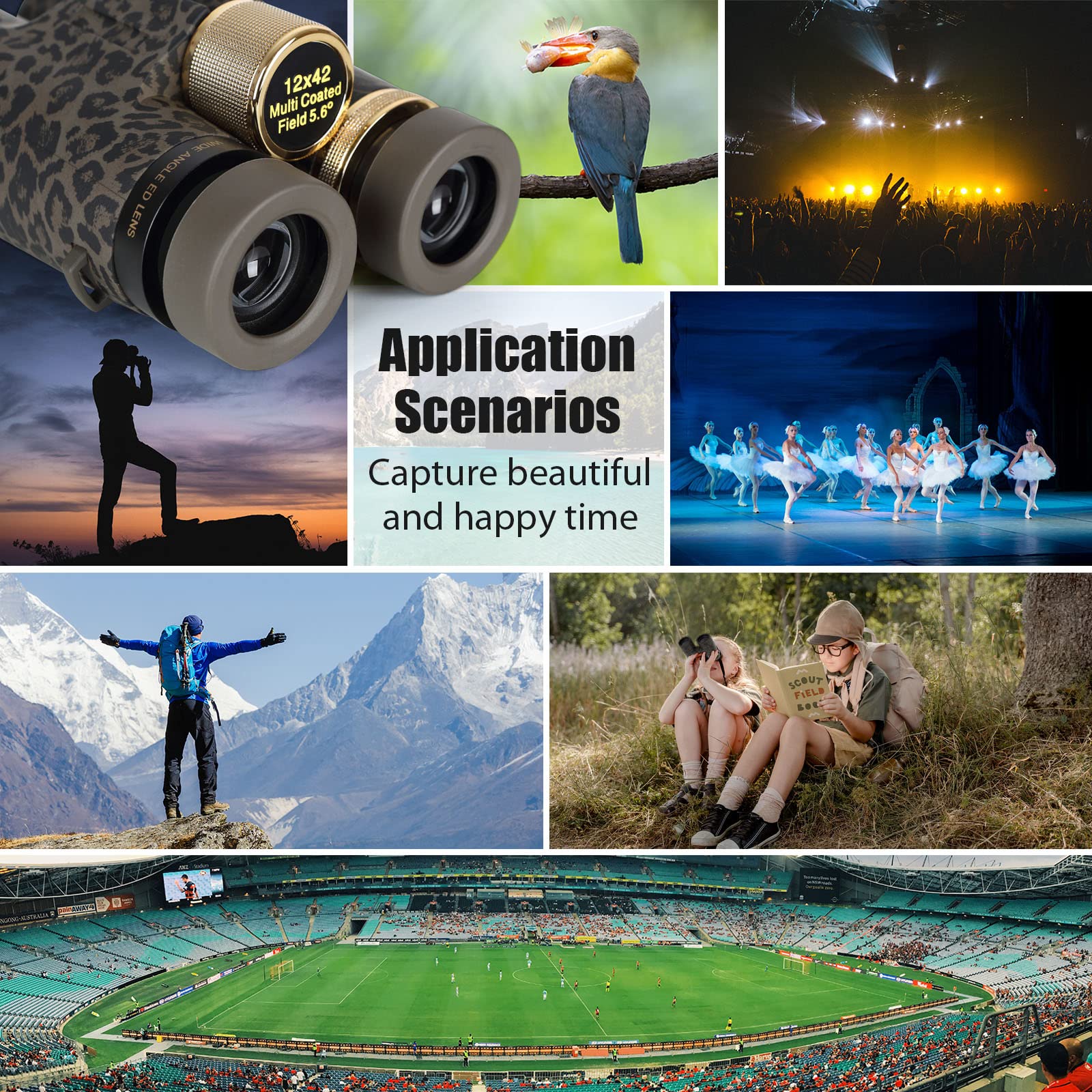 Folgtek Binoculars Adults Telescopes With 12X42 Hd Glasses Large Viewangle With Clear Low Night Vision Ipx7 Waterproof Multi Coated Field For Outdoor Observation, Camping, Hunting