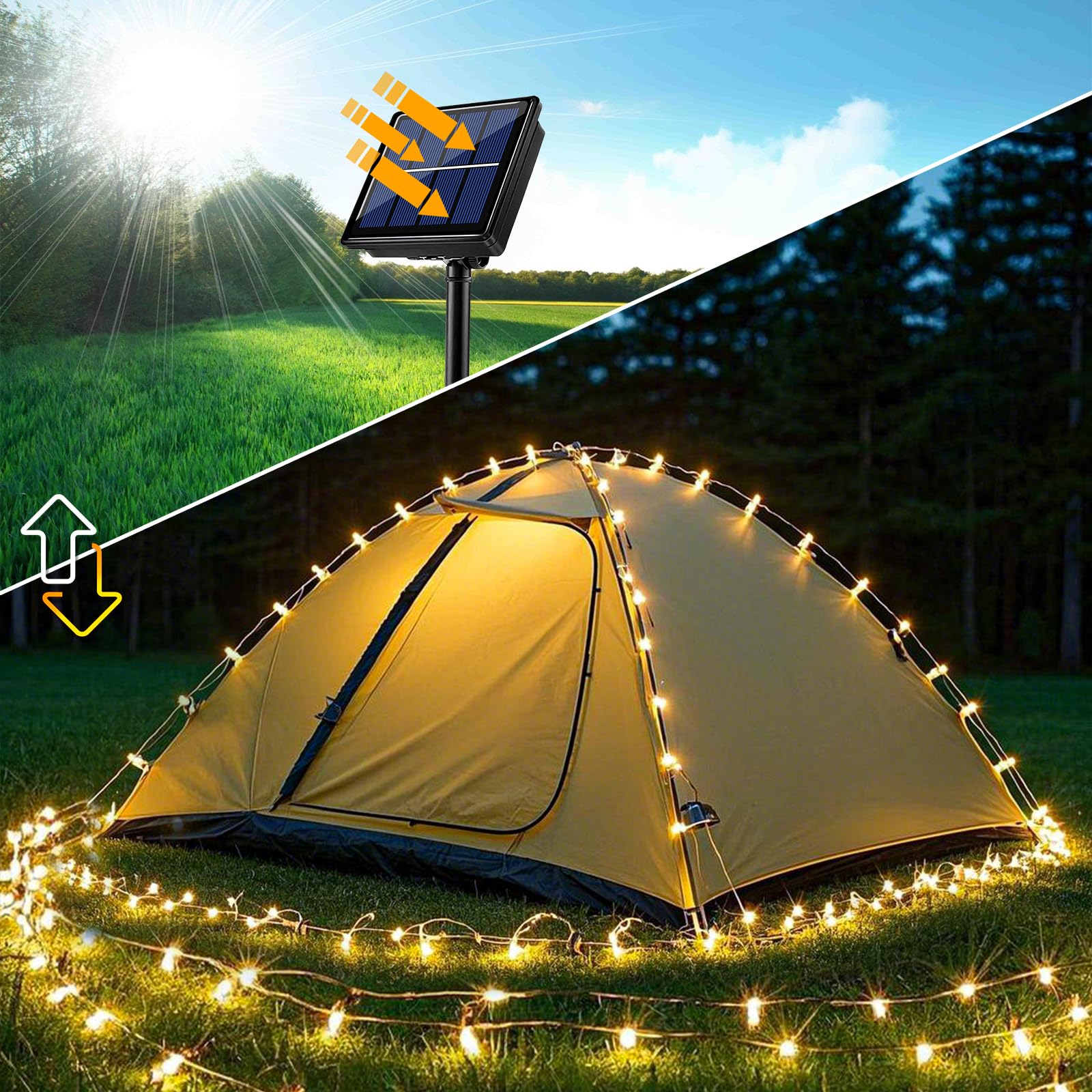 Einiiya 2 Pack Solar String Lights For Outside, Ip67 Waterproof Solar String Lights Outdoor With 8 Modes, 66Ft 200 Led Warm White Solar Fairy Twinkle Light For Camping Garden Patio Yard Holiday Decorations