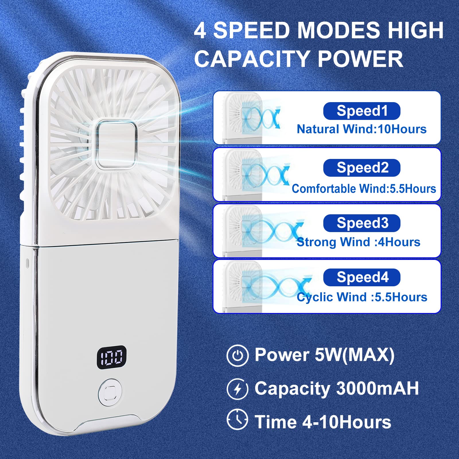 Portable Digital Display Personal Handheld Fan Foldable, Mini Quiet Usb Rechargeable Necklace Fans