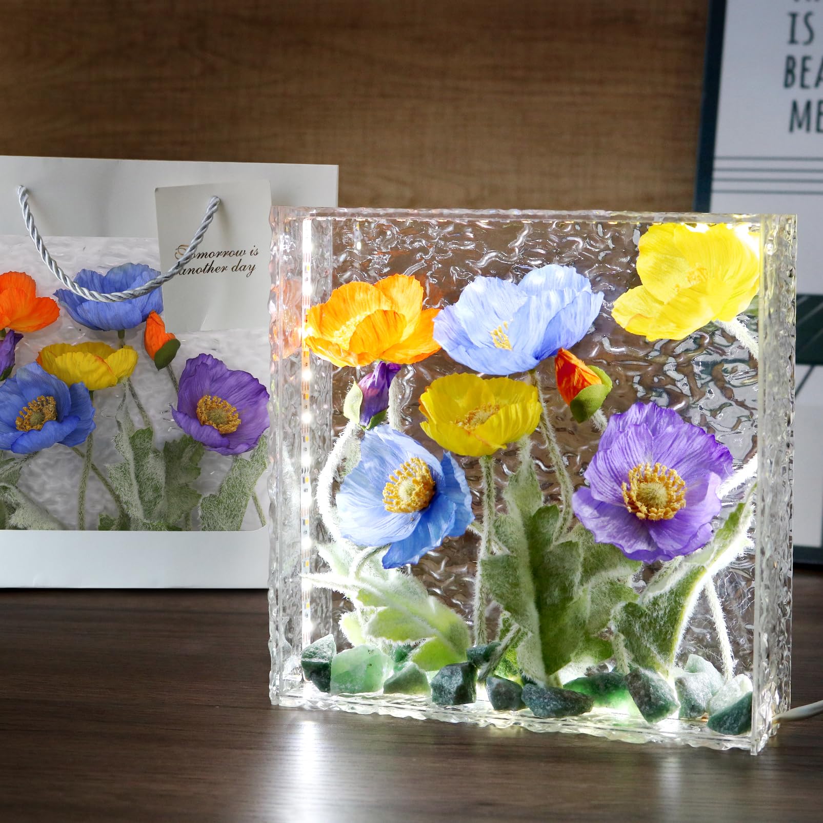 Smuk Handmade Led Artificial Flowers Lamp, 3-Way Dimmable Flower Table Lamp In Clear Acrylic Box, Unique Decorative Night Light For Bedroom Living Room, Flower Birthday For Women And Girls