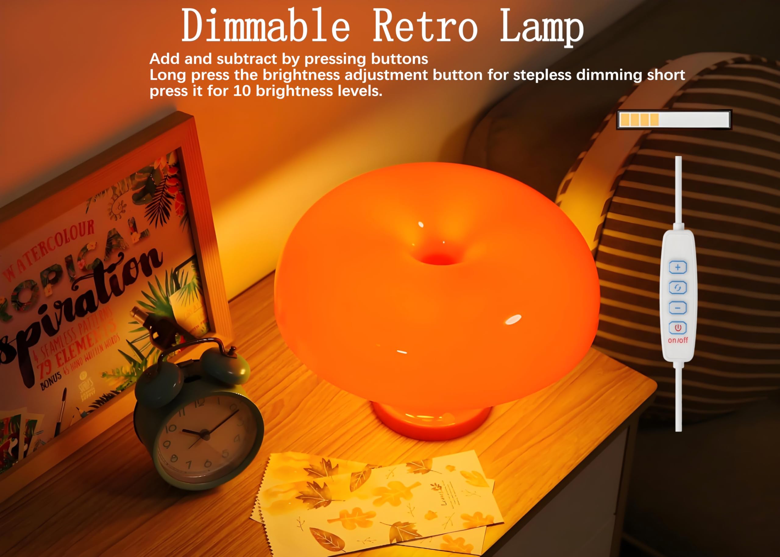 Joanajo Orange Mushroom Lamp Dimmable Mushroom Table Lamp With 3 Lighting Modes Plug Donut 70S Retro Mid Century Lamp For Room Aesthetic Modern Lighting For Bedroom Living Room Home Decor &