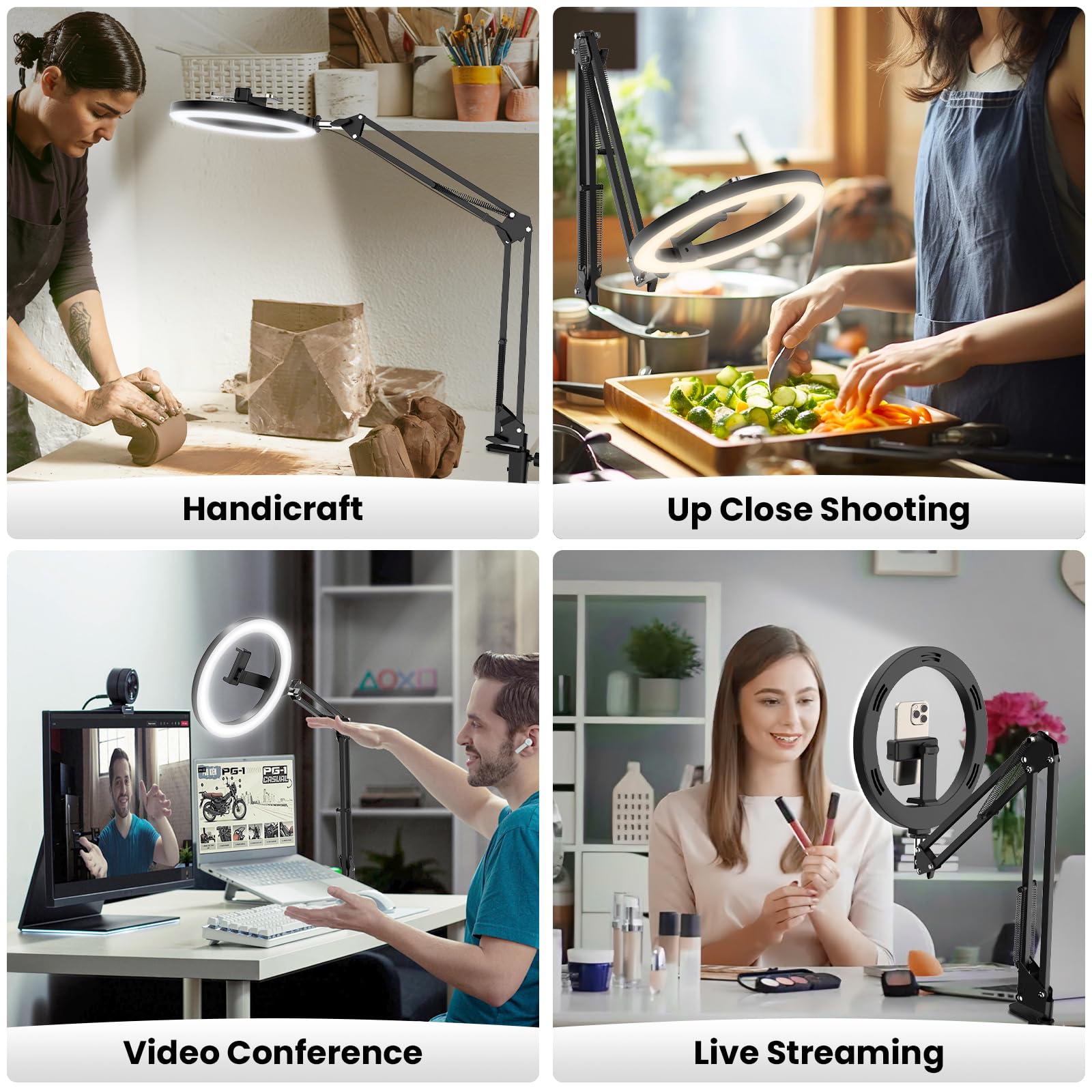 Luxsure Overhead Camera Mount With Ring Light Phone Holder,10" Led Ring Light For Desk With Stand And Remote For Iphone,Phone Tripod With Light For Video Recording Tiktok Live Stream Cooking Kitchen Vlogging