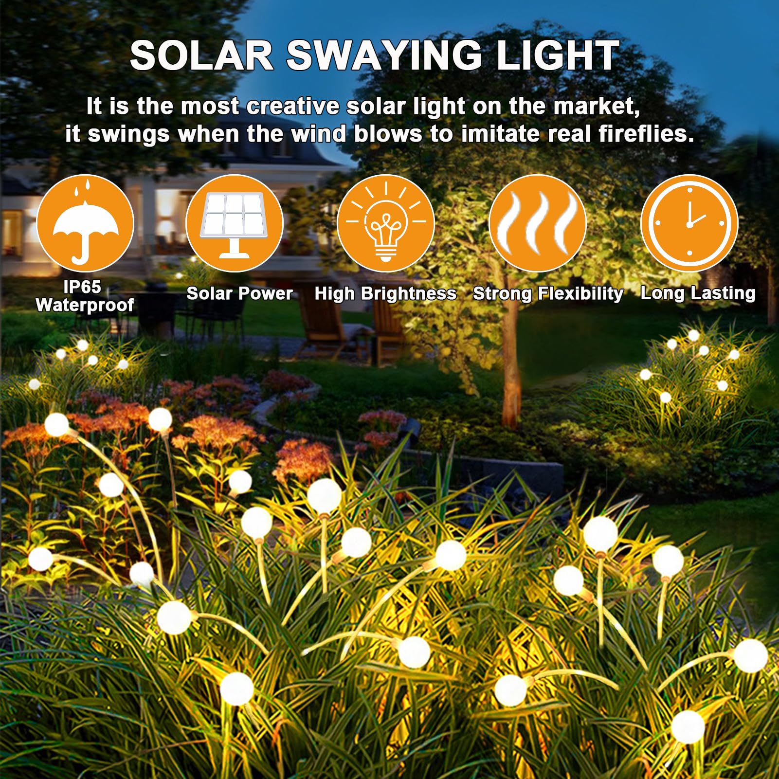Acinlitglow Solar Garden Light Outdoor Waterproof Solar Yard Decorations Light, Big Bulb Solar Swaying Firefly Light For Patio Pathway Decor, High Flexibility Copper Wire & Heavy Bulb Base 2 Pack