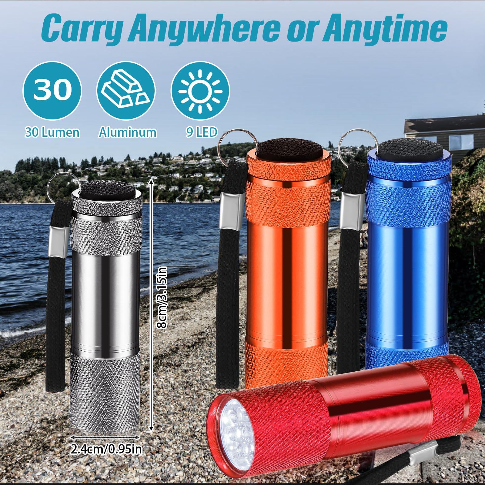 Vihose 48 Pcs Mini Flashlights Bulk, Bright Aluminum Handheld Flash Light With Lanyard, Small Led Flashlights For Kids Night Reading Emergency Hurricane Camping Hiking Party Favors(Bright Color)