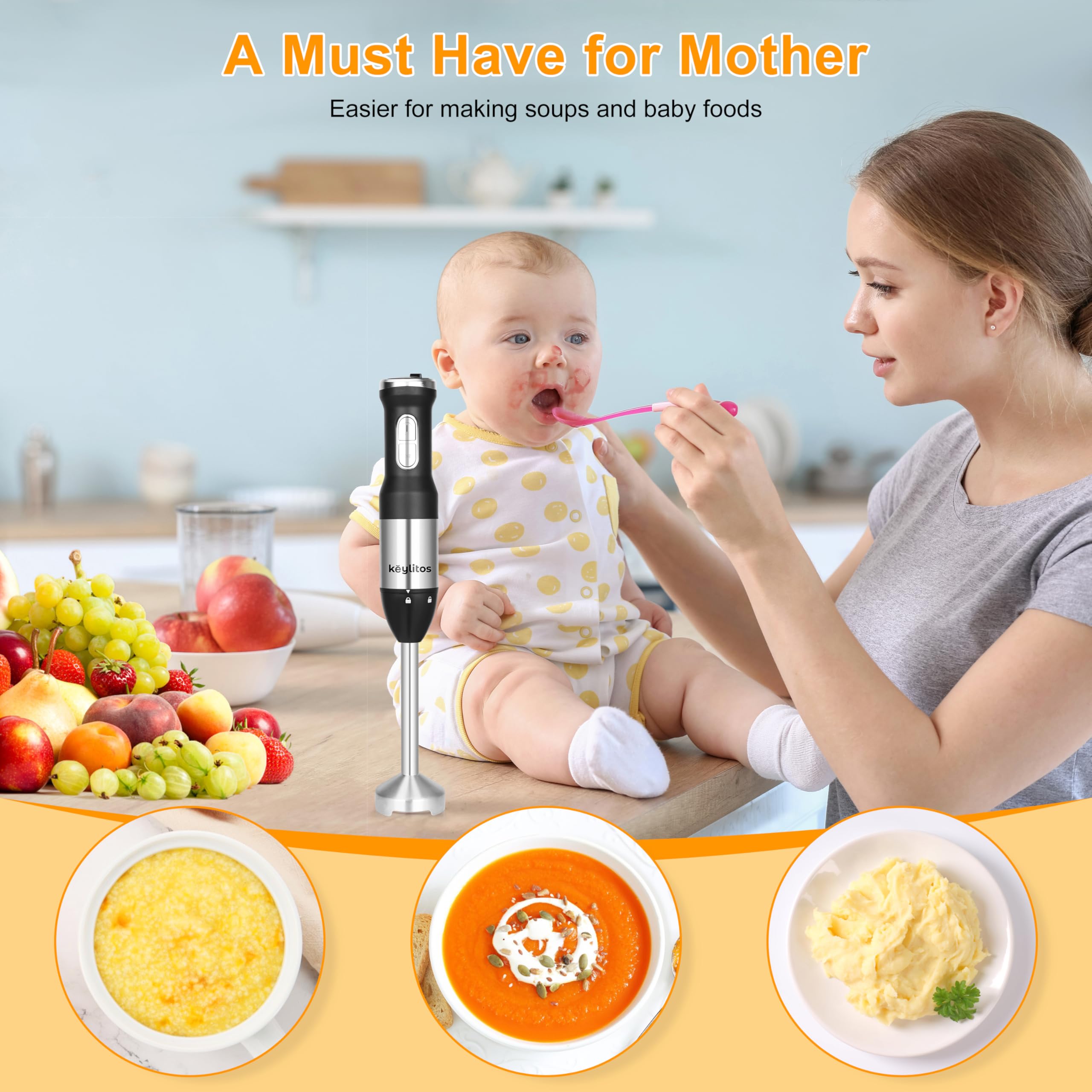Keylitos 5 In 1 Immersion Hand Blender Mixer, [] Handheld Stick Blender With 600Ml Chopper, 800Ml Beaker, Whisk And Milk Frother For Smoothie, Baby Food, Sauces Red,Puree, Soup (Black)