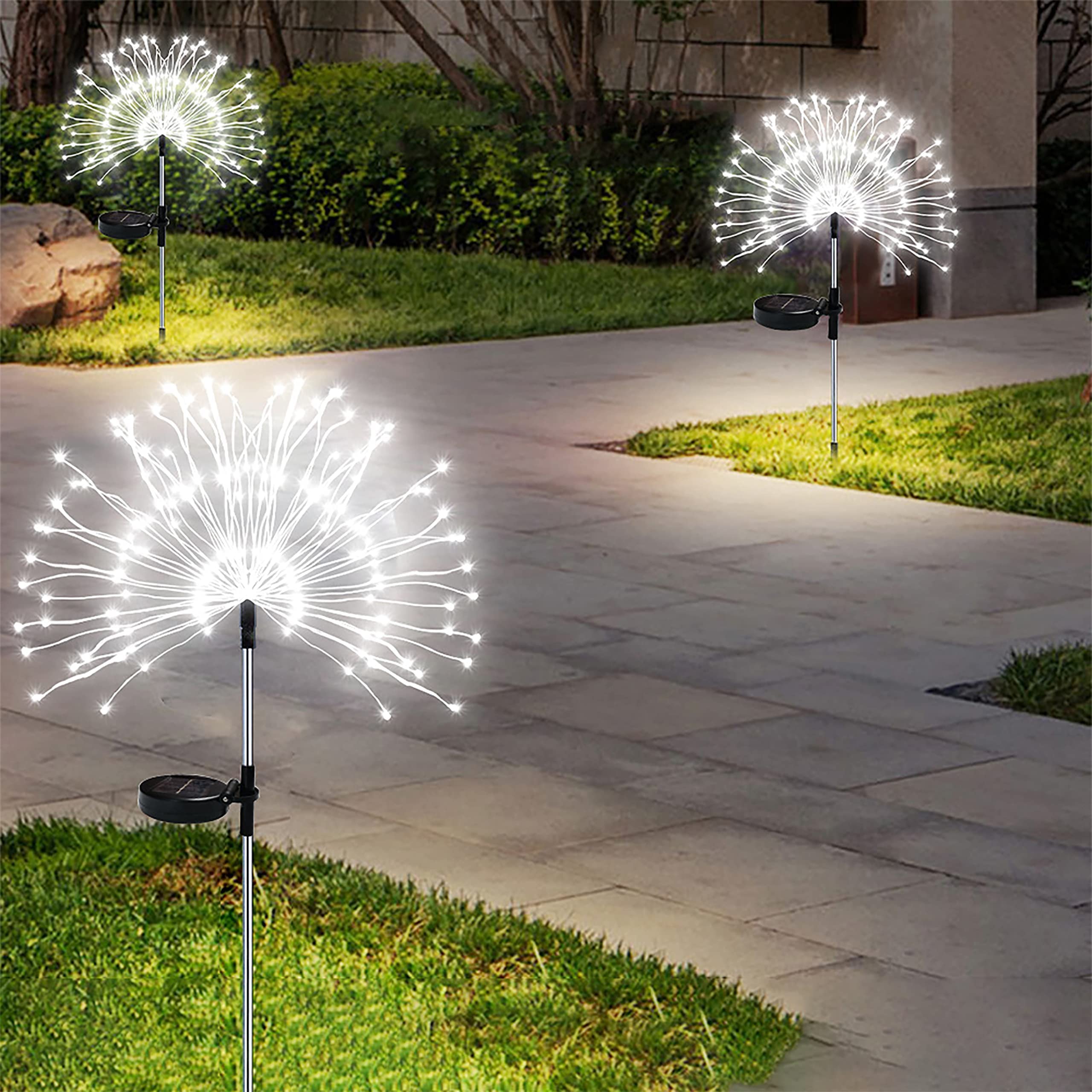 Qhqsqc Solar Fireworks Lights Tree, 2 Pack  8 Flash Modes 120 Led- Powered 40 Copper Wires String Landscape Light, Diy Lights For Aisle Backyard Parterre Fence And Christmas Decoration (Cold White)