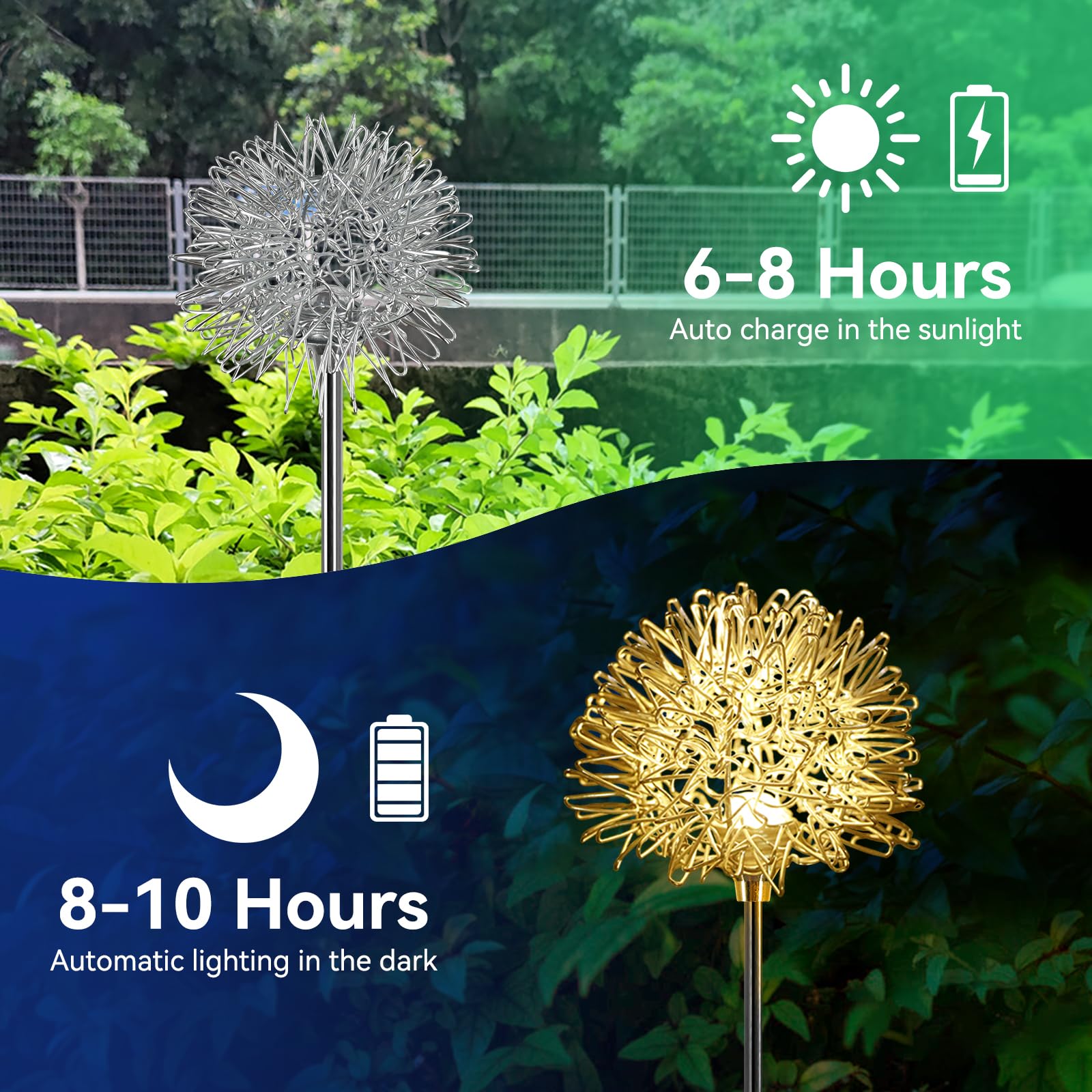 Yshengmian Solar Garden Lights Outdoor-2 Pack Decorative Light, Waterproof Solar Outdoor Lights Auto On/Off Solar Lights For Garden  For Pathway Party Christmas, Warmwhite