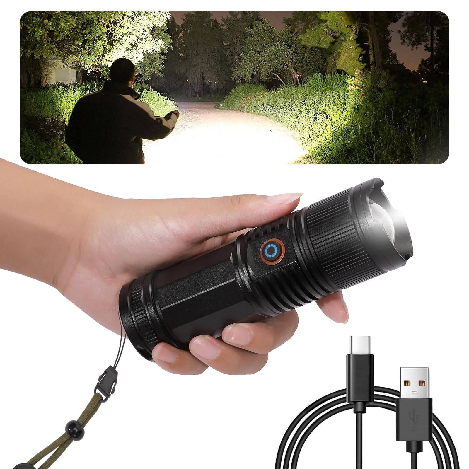 Camel Crown Rechargeable Flashlights High Lumens 90000 Lumen Led Flashlights With 5 Modes Ipx7 Waterproof Zoomable Utility High Powered Flash Light For Home Outdoor
