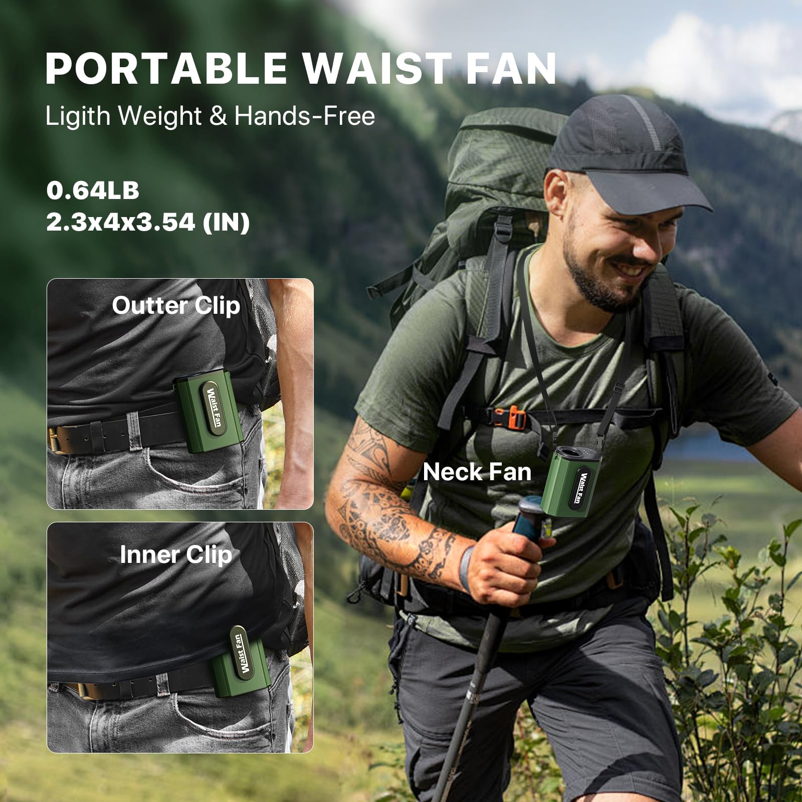 Portable Fan, Personal Waist Fan With 20000Rpm Strong Airflow 4 Speeds Setting Hands-Free Hanging