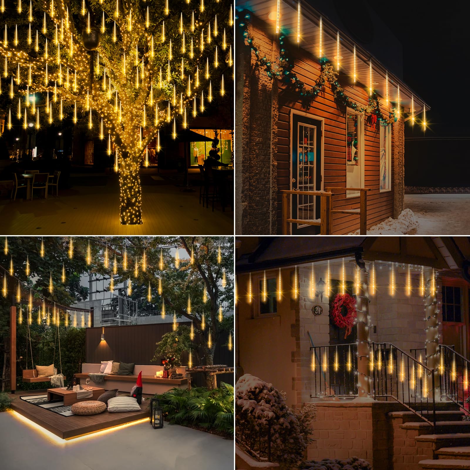 Lumbelle Christmas Meteor Shower Lights Battery Powered, Waterproof 192 Led Icicle Snow Falling Lights With Remote Timer Raindrop Light For Tree Yard Patio Christmas Party Outdoor Decor(Warm White)