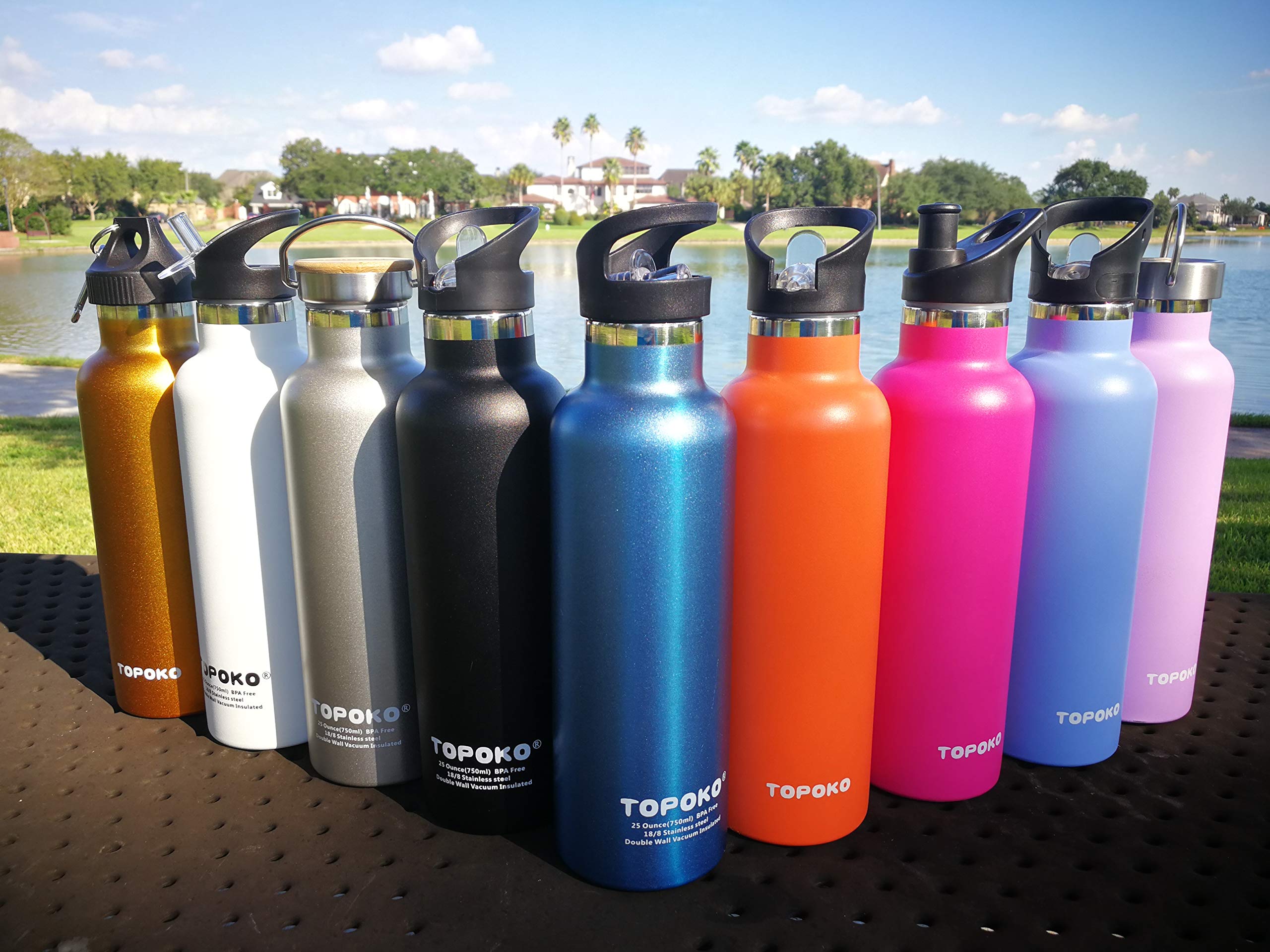 Topoko 25 Oz Stainless Steel Vacuum Insulated Water Bottle, Keeps Drink Cold Up To 24 Hours & Hot