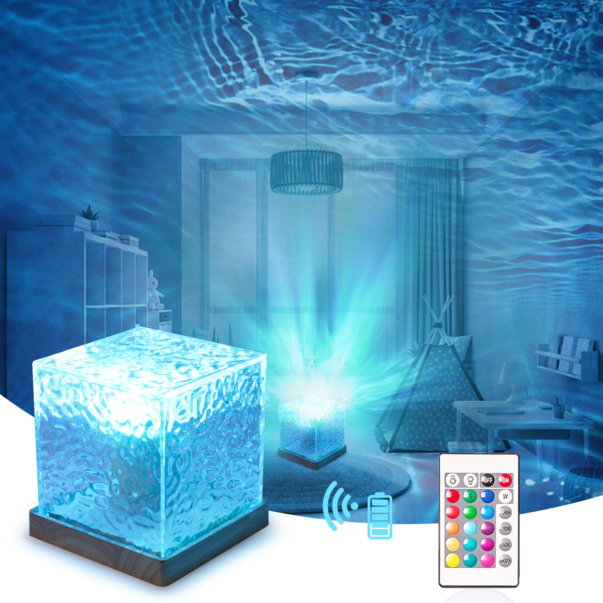 Richmyc Northern Lights Ocean Wave Projector Light, 16 Colors Gradual Rotating Flame Water Ripple Lamp, Aurora Night Light With Remote Control For Office Bedroom Bar Restaurant