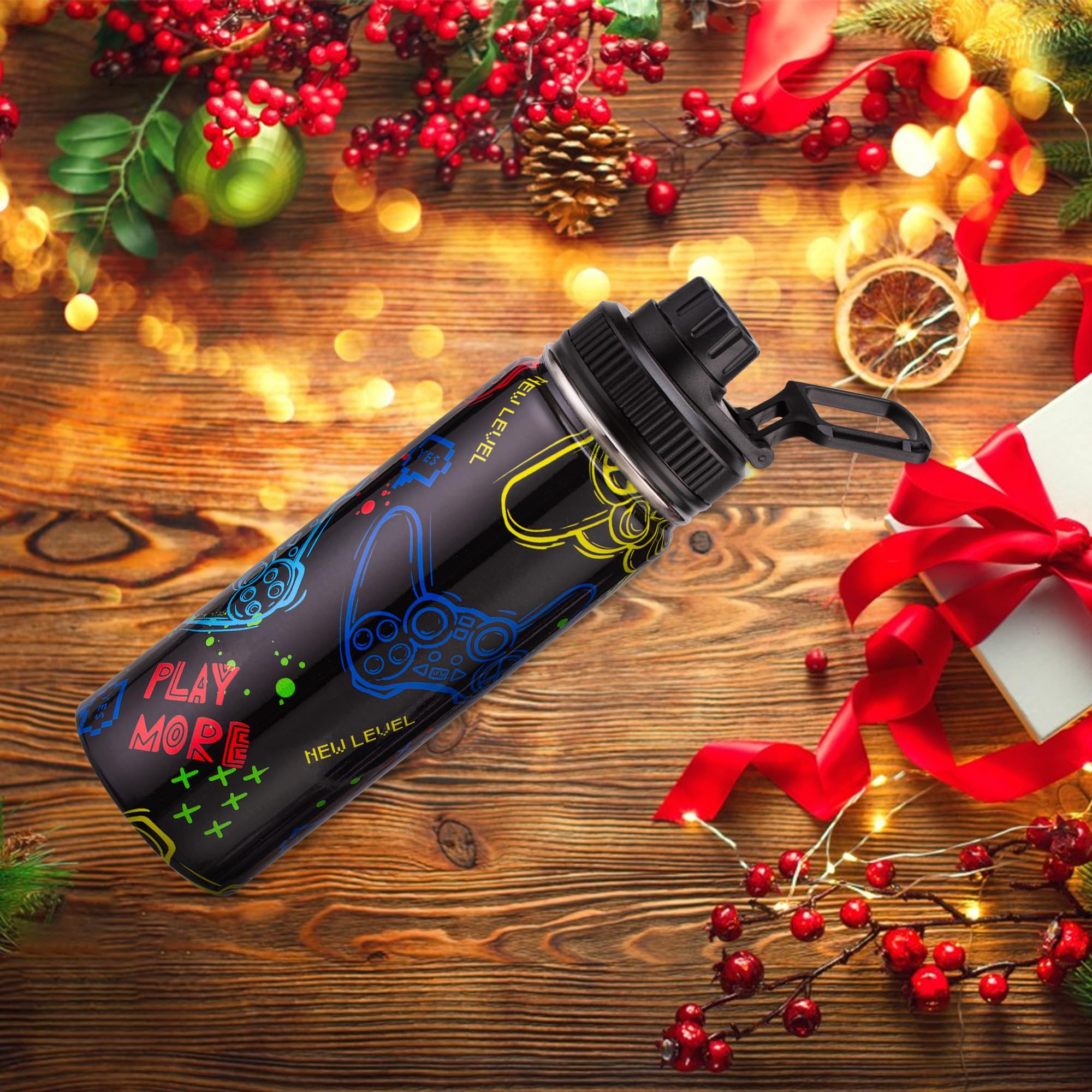 18Oz Insulated Water Bottle With Straw Lid & Spout Lid, Game Controller, For Kids Boys Girls