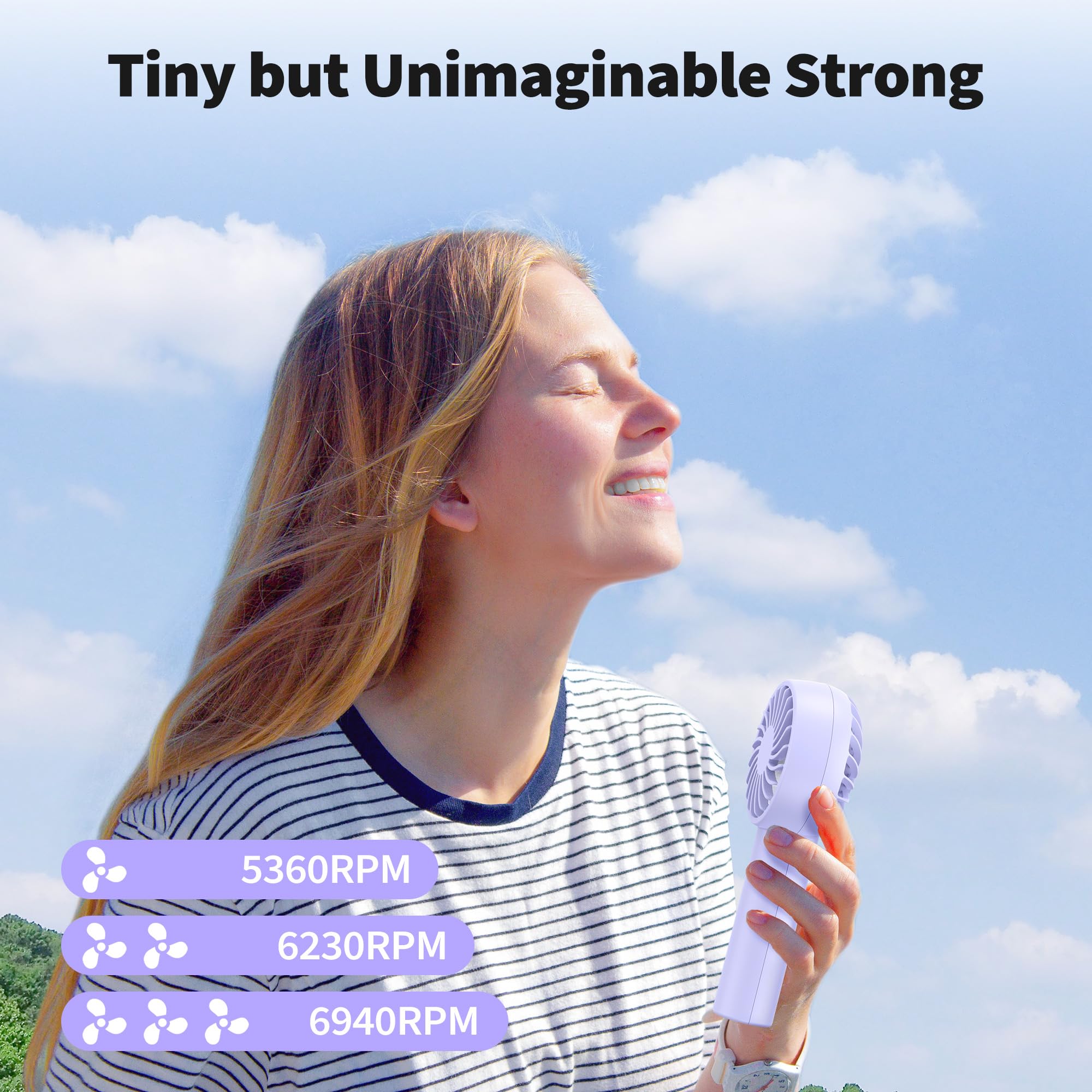 Morecore 2 Pack Mini Handheld Fan, 3 Powerful Speeds & Usb Rechargeable, Cute Design With Lanyard