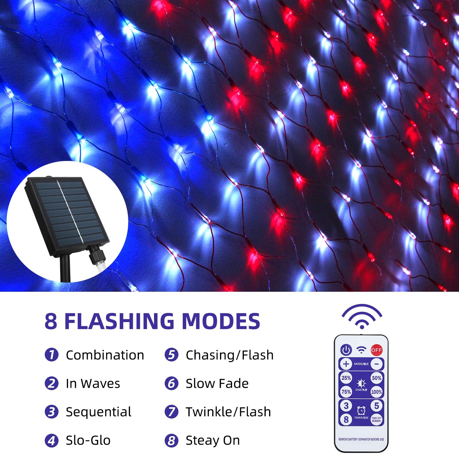 Green Convenience American Flag Lights With 390 Led String Light,2-In-1 Ft Usb & Solar Powered Us Flag Lights,4Th Of July Decorations,Waterproof Net Light For Independence Day National Day