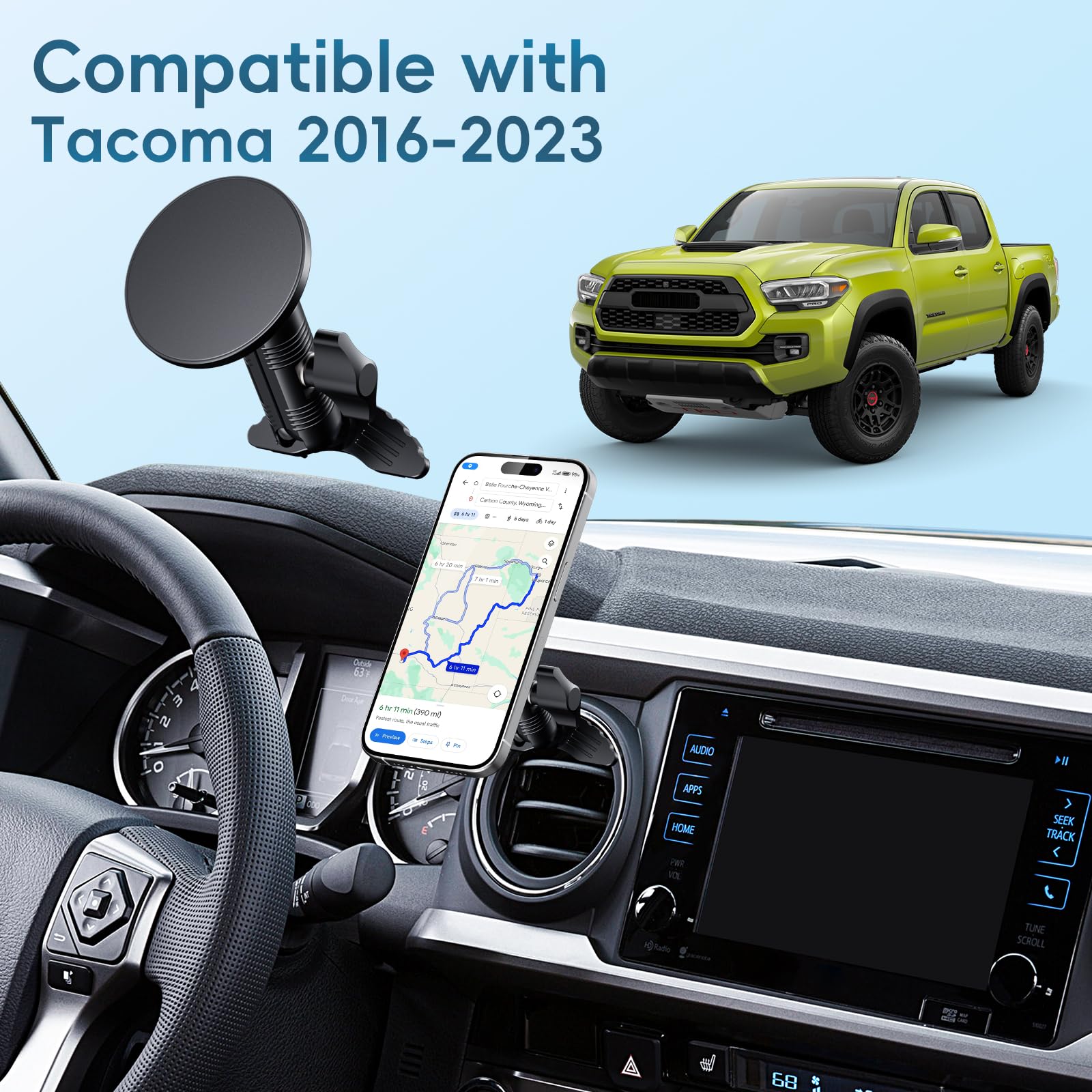 Kaishengyuan  Vent Magnetic Phone Mount For Tacoma 2016 - And 2014- Toyota Tundra, 3Rd Gen Tacoma Cell Phone Cradles With Full Metal Arm 20X Super Strong Magnet Phone Holder Fit For All Smartphone