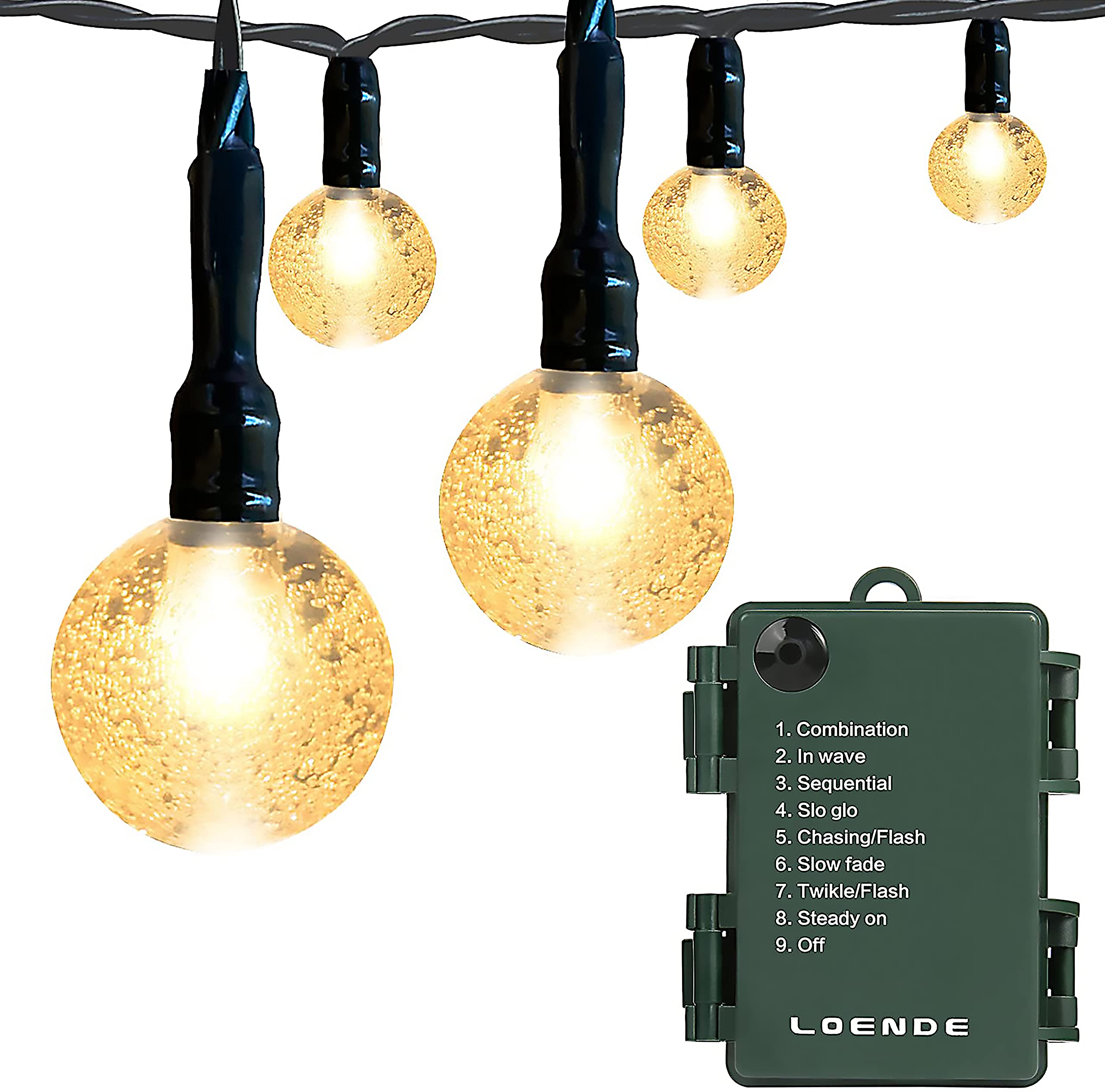 Loende Battery Operated Globe String Lights, Crystal Globe String Lights 16Ft 30 Led 8 Modes Waterproof String Lights With Timer For Backyard Garden Balcony Pergola Wedding Party Decor(Warm White)