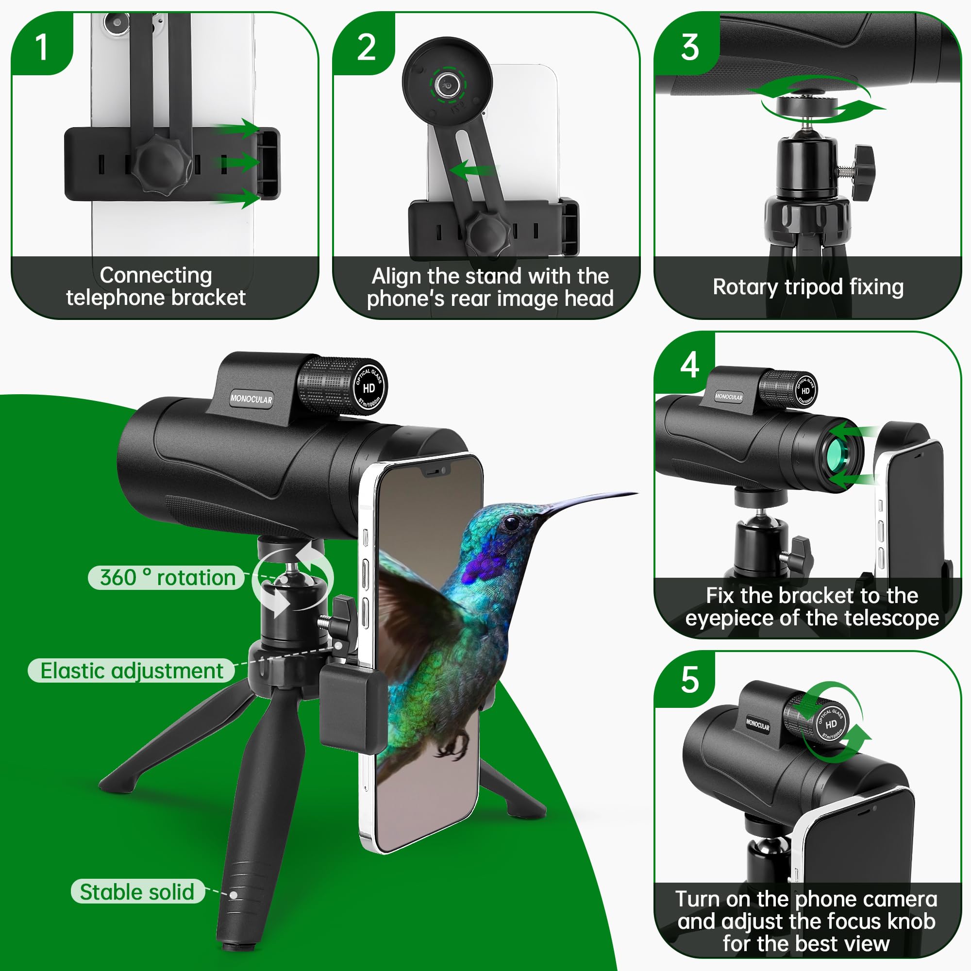 Asacam 80X100 Monocular Telescope High Powered For Smartphone High Definition Monoculars For Adults With Adapter/Tripod For Bird Watching Hiking Hunting Camping Traveling Outdoor Wildlife- Update