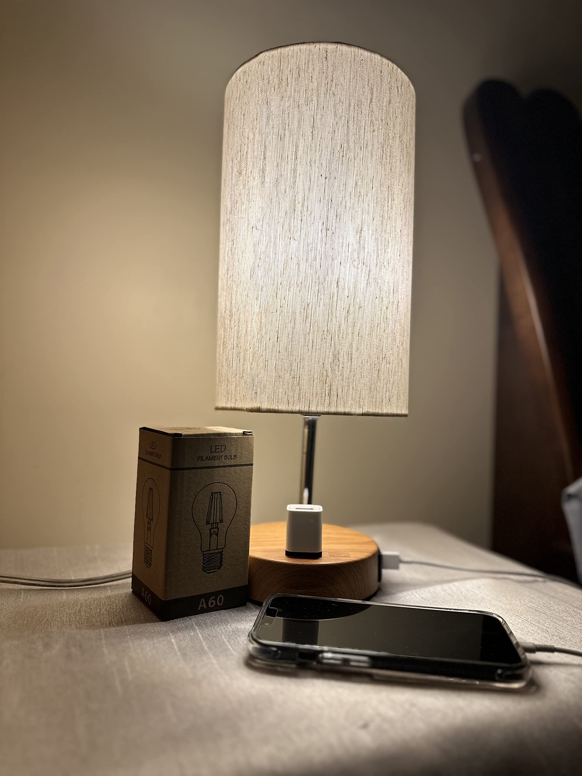 Simplyhomedesigns Simplyhomedesigns【𝟮𝟬𝟮𝟯 𝙐𝙥𝙜𝙧𝙖𝙙𝙚𝙙 Touch Bedside Nightstand Table Lamp W/ 2 Usb-A Charging Ports & Outlet 3-Way Dimmable For Bedroom,Living Room,Office,Dorm(Light Bulb Included), Grey/Black