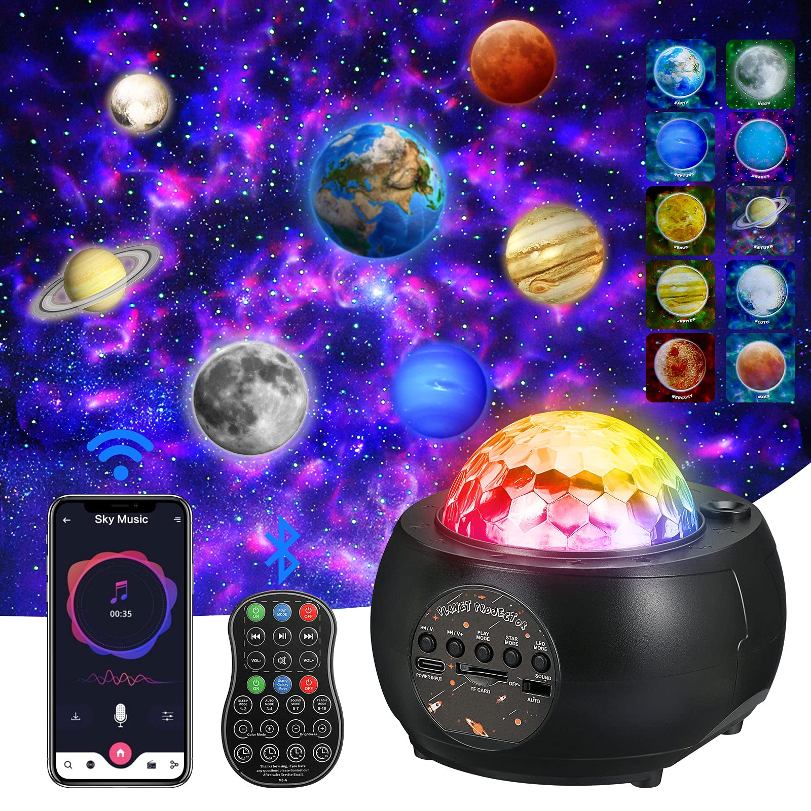 Rcmo Galaxy Projector, Star Projector For Bedroom, Planet Night Lights Projector With Remote & Bluetooth Music Speaker, Multiple Solar System Projector For Kids, Space Lights For Ceiling Decor