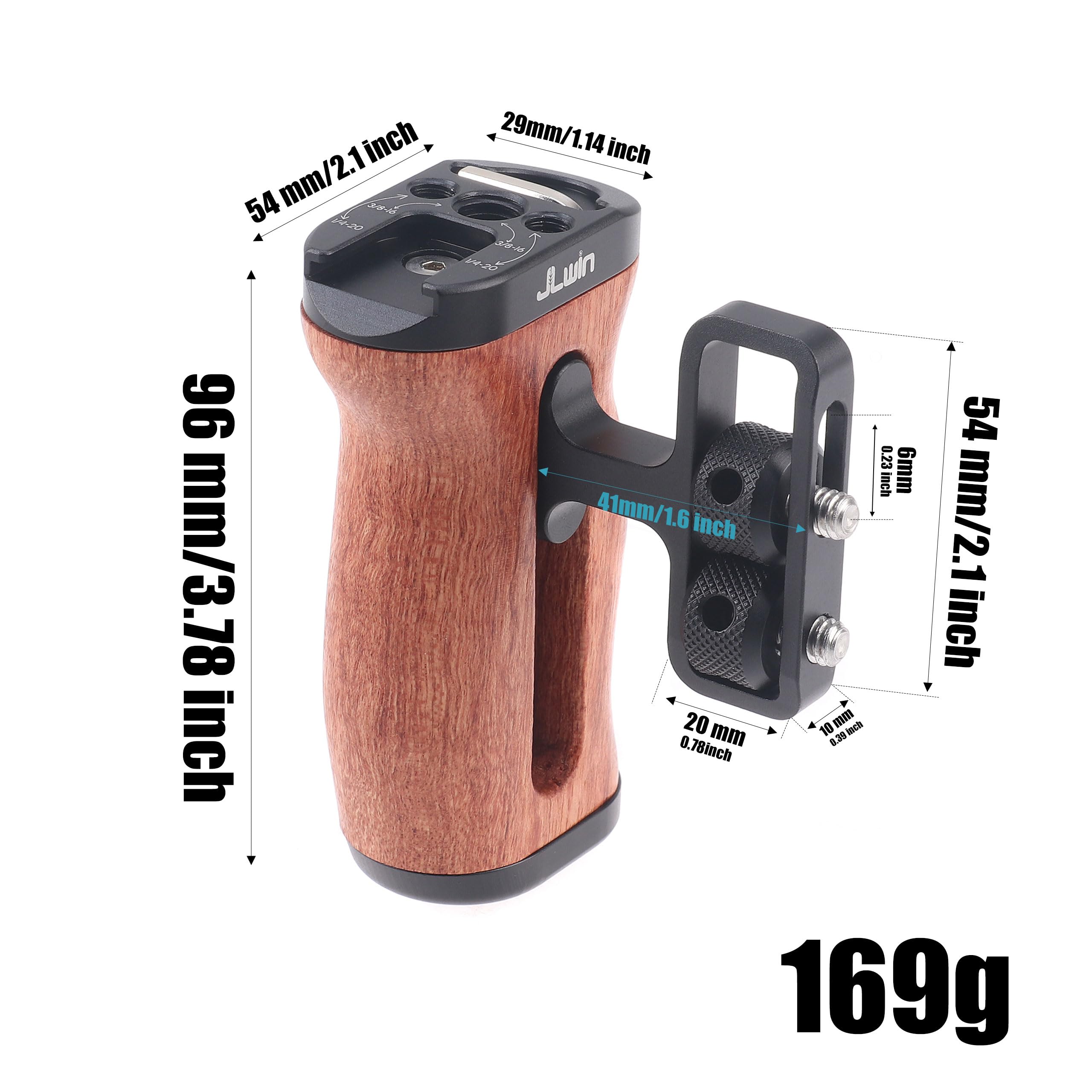 Fotga Wooden Side Handle Grip With 1/4"-20 Mount Holes Cold Shoe For Dslr Mirrorless Video Camera Cage Microphone Built-In Wrench,Adjustable Up And Down