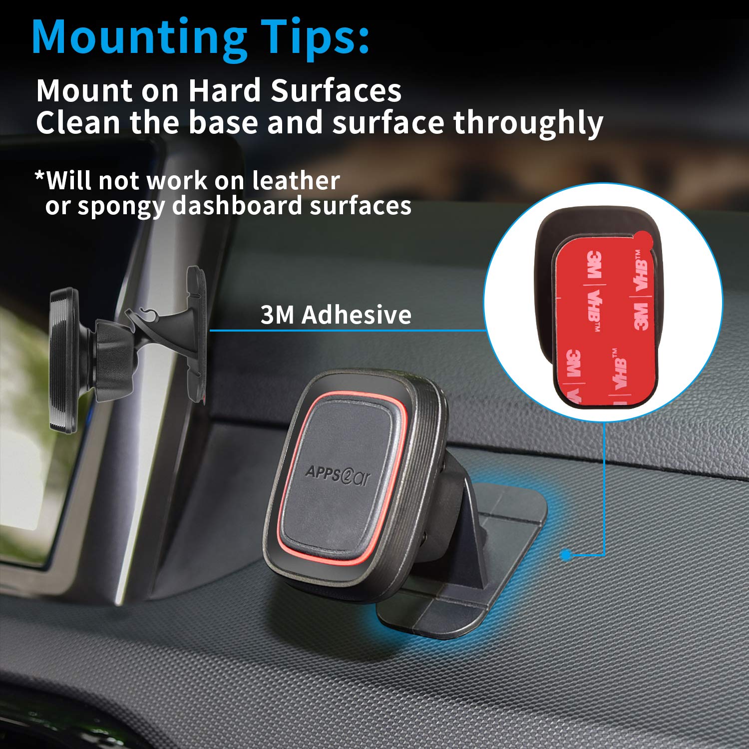 Apps2Car 3M Vhb Sticky Adhesive Pads Replacement Mounting Tape 4 Pcs, Dashboard Sticker Pads For Magnetic Phone Car Mount,Car Mount Adhesive,Double Sided 3M Adhesive Pads,Car Mount Sticker Tapes