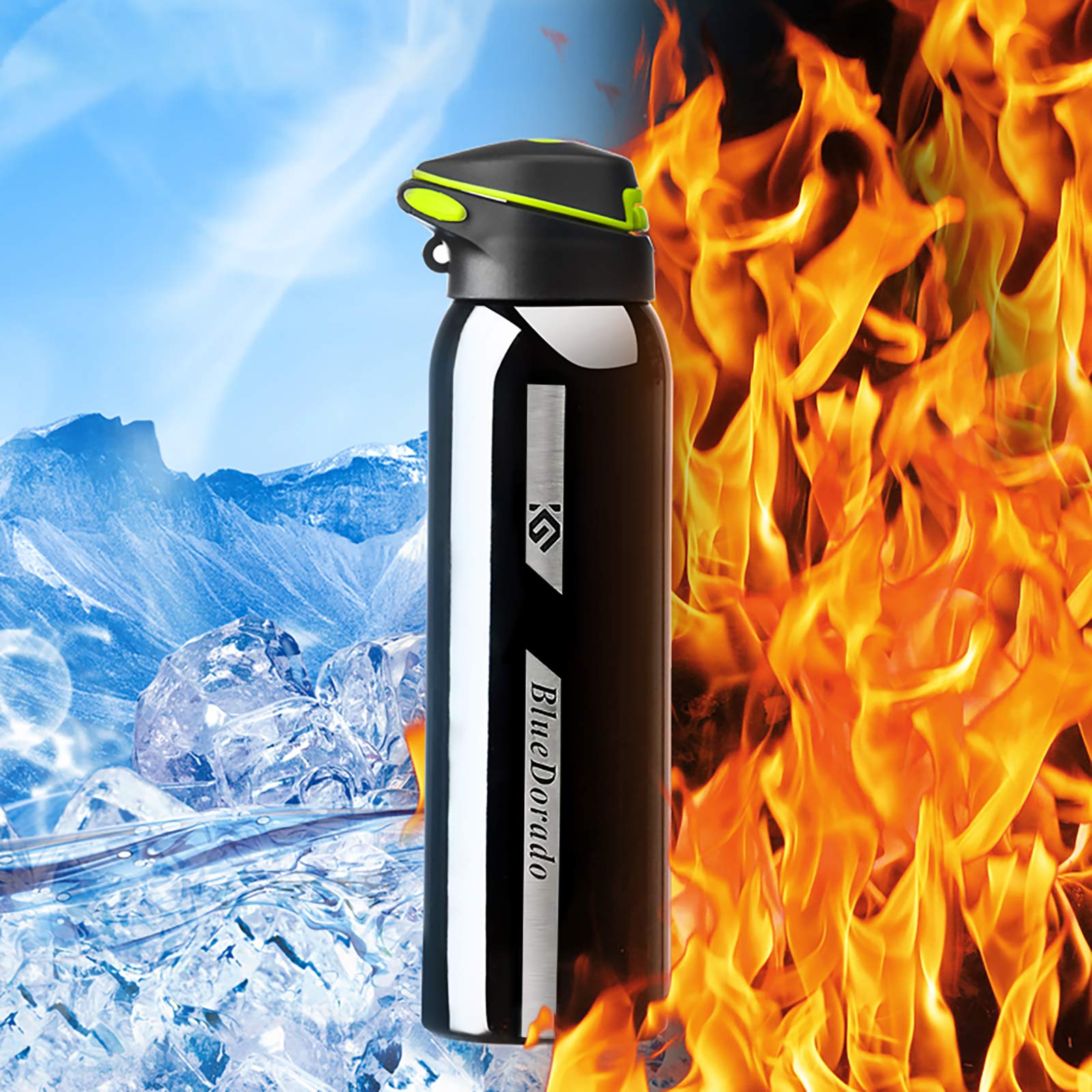 Stainless Steel Cycling Mug, Insulated Bike Water Bottle With Straw Lid & Flex Cap,-, 18 Oz
