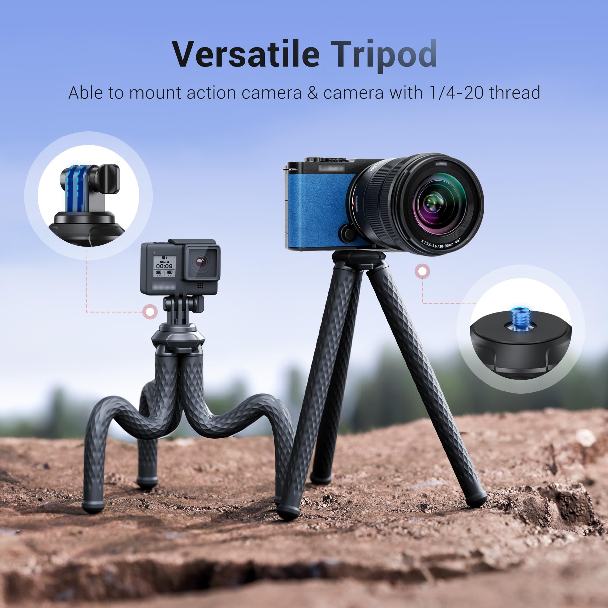 Kiorafoto Extended Magnetic Flexible Tripod For Iphone, Height & Angle Adjustable Bendable Octopus Tripod Cellphone Stand For Magsafe & Android & Compact Camera & Gopro Travel Selfie/Vlogging/Video Recording