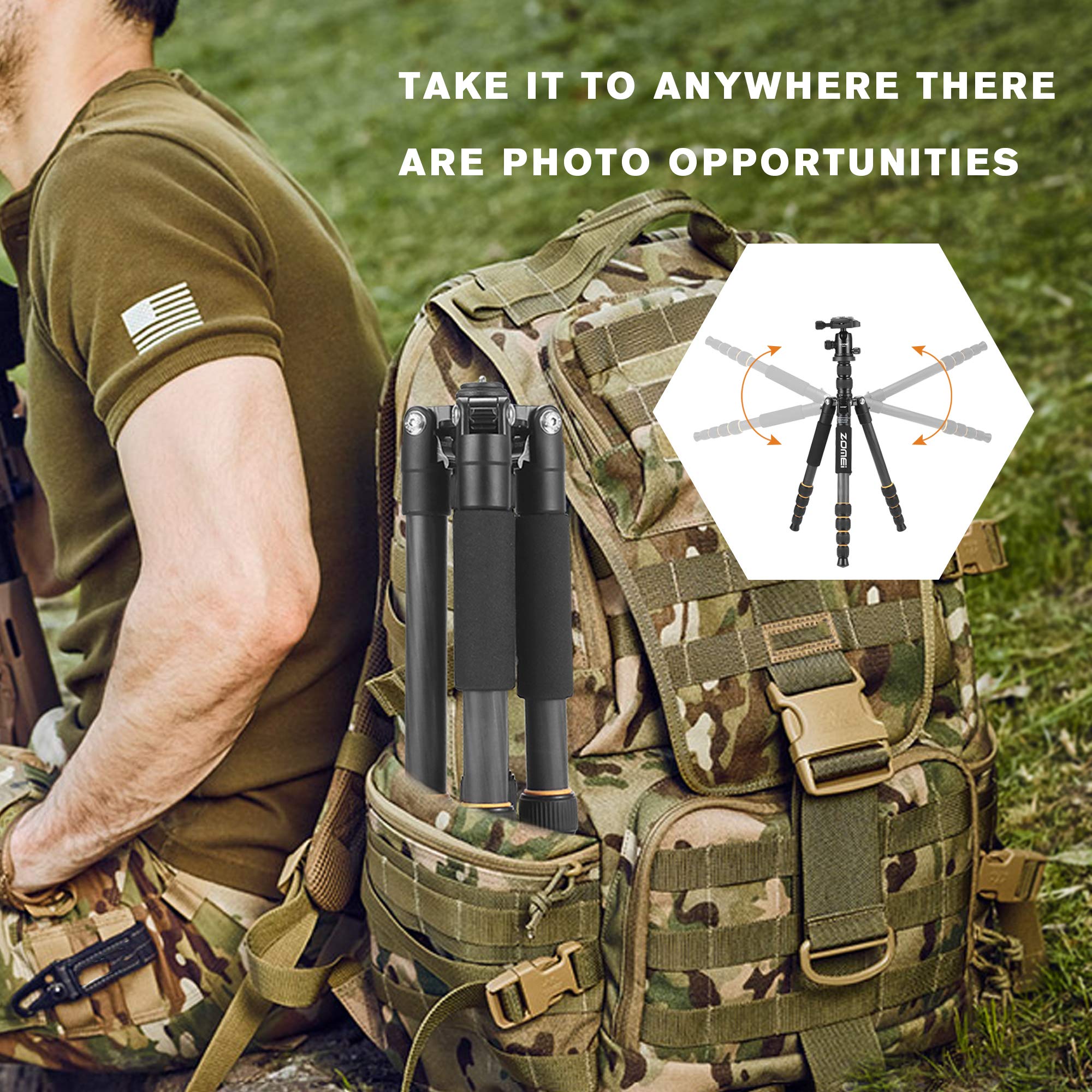 Yessbon Zomei Carbon Fiber Q666C Tripod Heavy Duty Lightweight Travel With 360 Degree Ball Head Compact For Canon Sony, Nikon, Samsung, Panasonic, Olympus, Kodak, Fuji, Cameras And Dslr