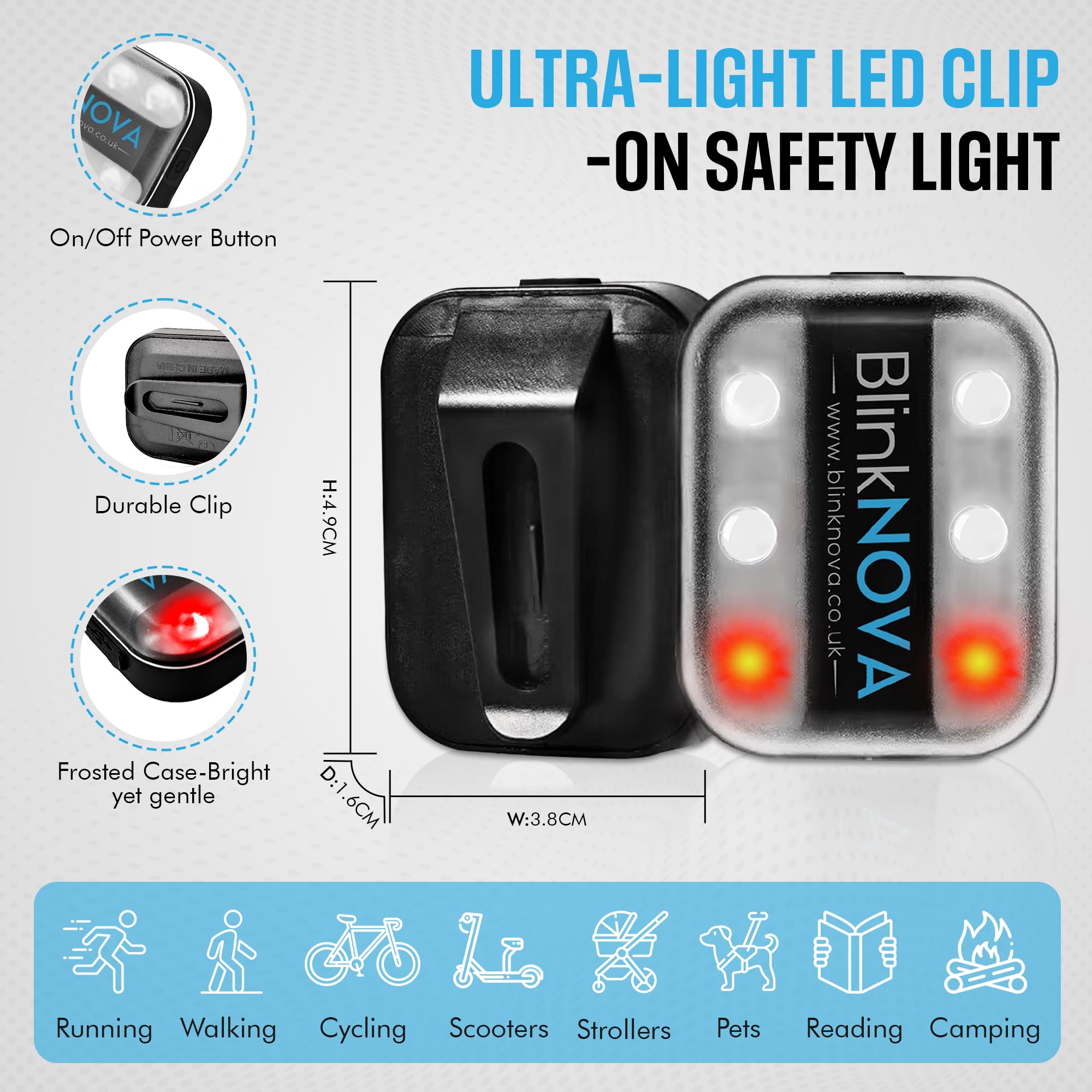 Blinknova Usb-C Rechargeable Clip-On Led Safety Light – Reflective, Multi-Use Flashlight For Running, Cycling, Hiking, Dog Walking & Outdoor Adventures