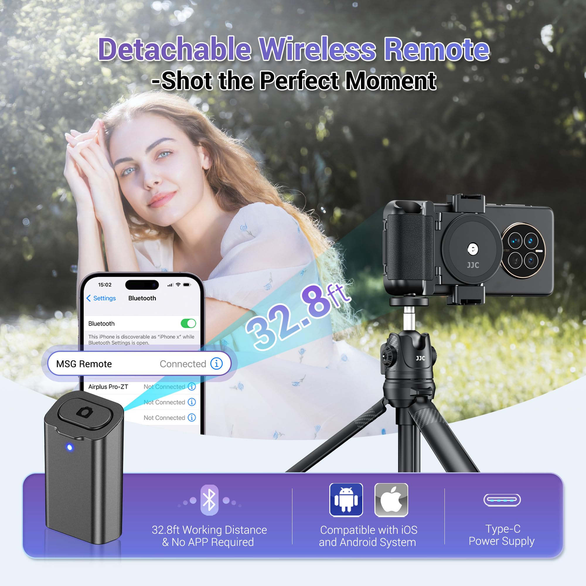 Kiorafoto Phone Camera Grip Smartphone Photography Shooting Clip With Tripod Mount & Detachable Wireless Shutter Remote Control, Phone Selfie Grip Handle Stand For Iphone Samsung Android Phone Vlog Video Pink