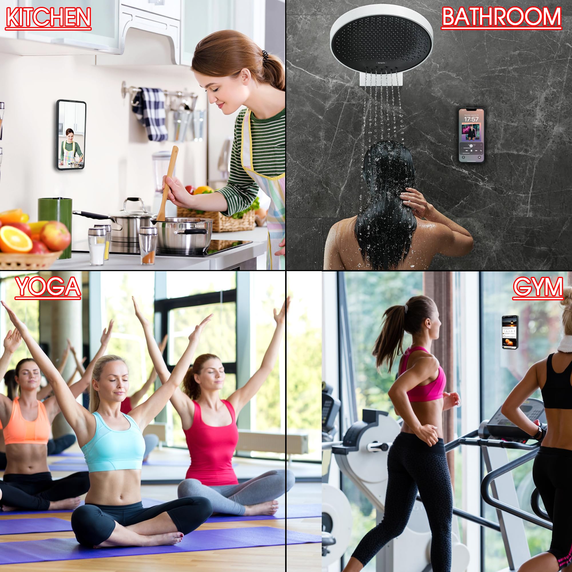 Caturnal Double Sided Silicone Suction Cup Phone Mount Case For Selfies And Videos - Attach To Glass, Mirrors, Kitchen, Bathroom Sticky Grip For Iphone And Android - 3.97 X 2.5 Inches, Black