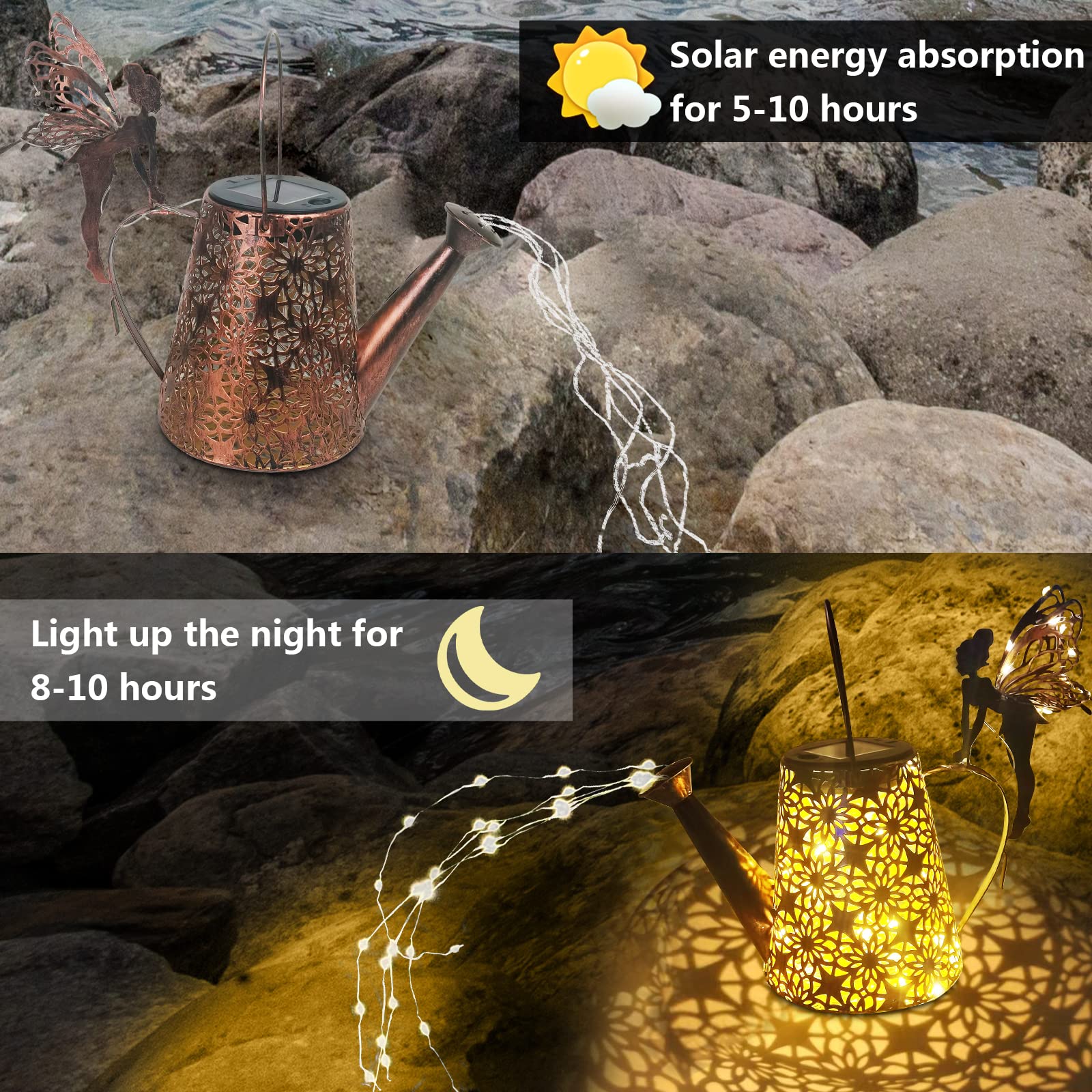 Fimago Solar Watering Can With Lights, Solar Outdoor Garden Fairy Decor Waterproof Large Hanging Lantern Landscape Lights Outside Decorations For Patio Yard Porch Lawn Pathway Walkway Garden Decor