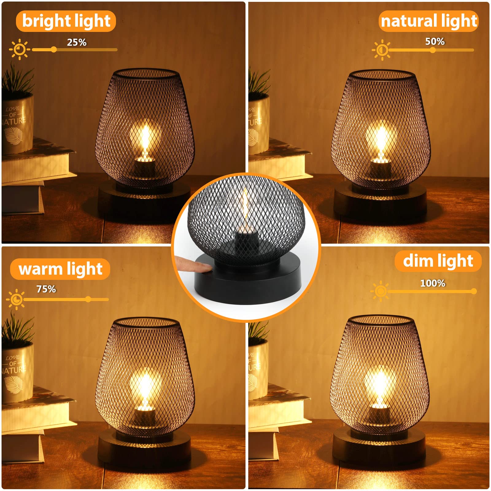 Ubright 2 Pack Rechargeable Table Lamp Cordless Table Lamp Battery Operated Lights Metal With 4 Lighting Mode Indoor Outdoor Lights For Patio Bedroom Living Room (Bulb Included) Black
