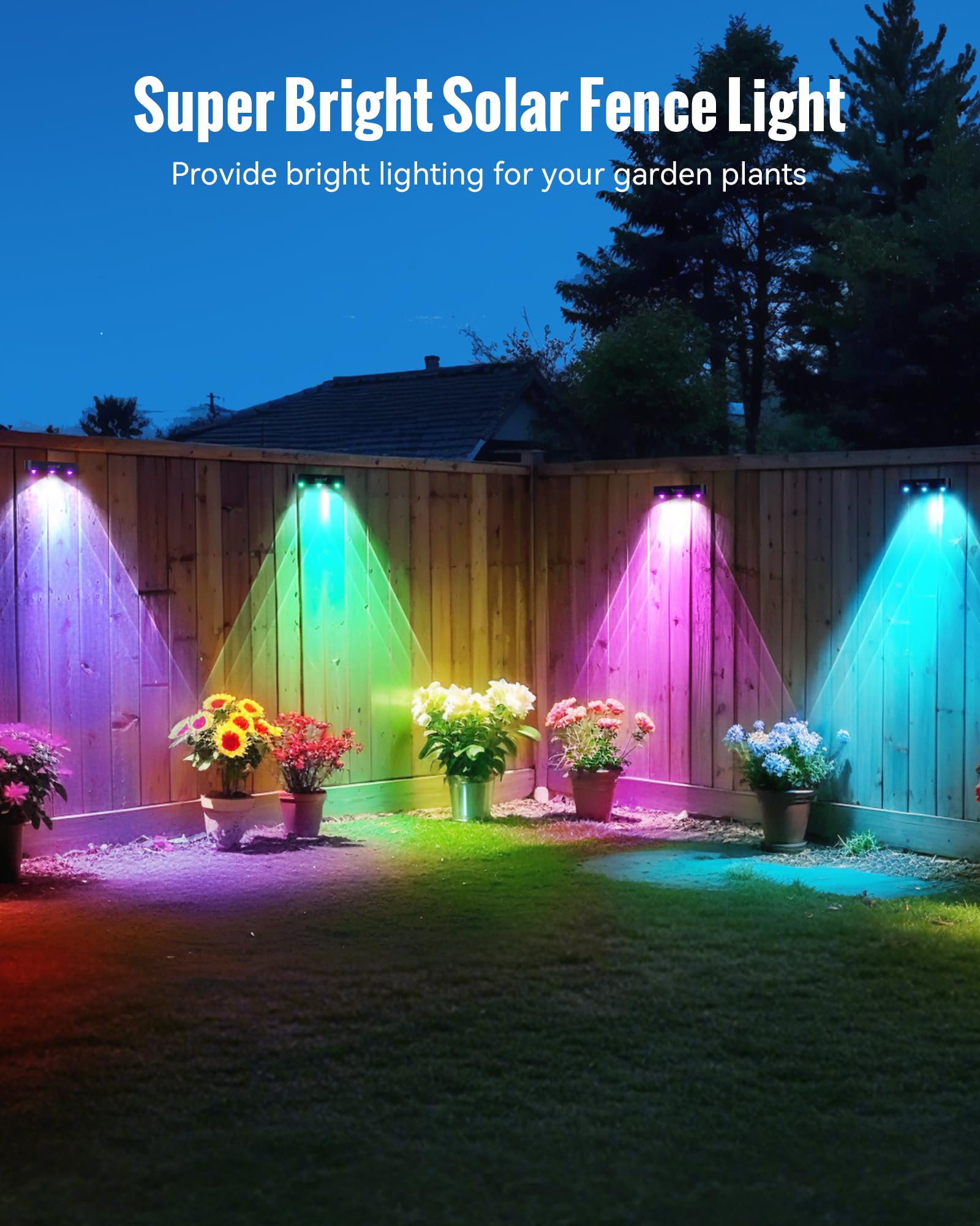 Fabstyl Solar Outdoor Fence Lights Solar Powered 4 Pack, 50Lm Rgb Outdoor Solar Lights With Sync Group Control & 10 Light Modes, Solar Lights Outdoor Waterproof Ip65 For Outside Porch, Wall, Deck
