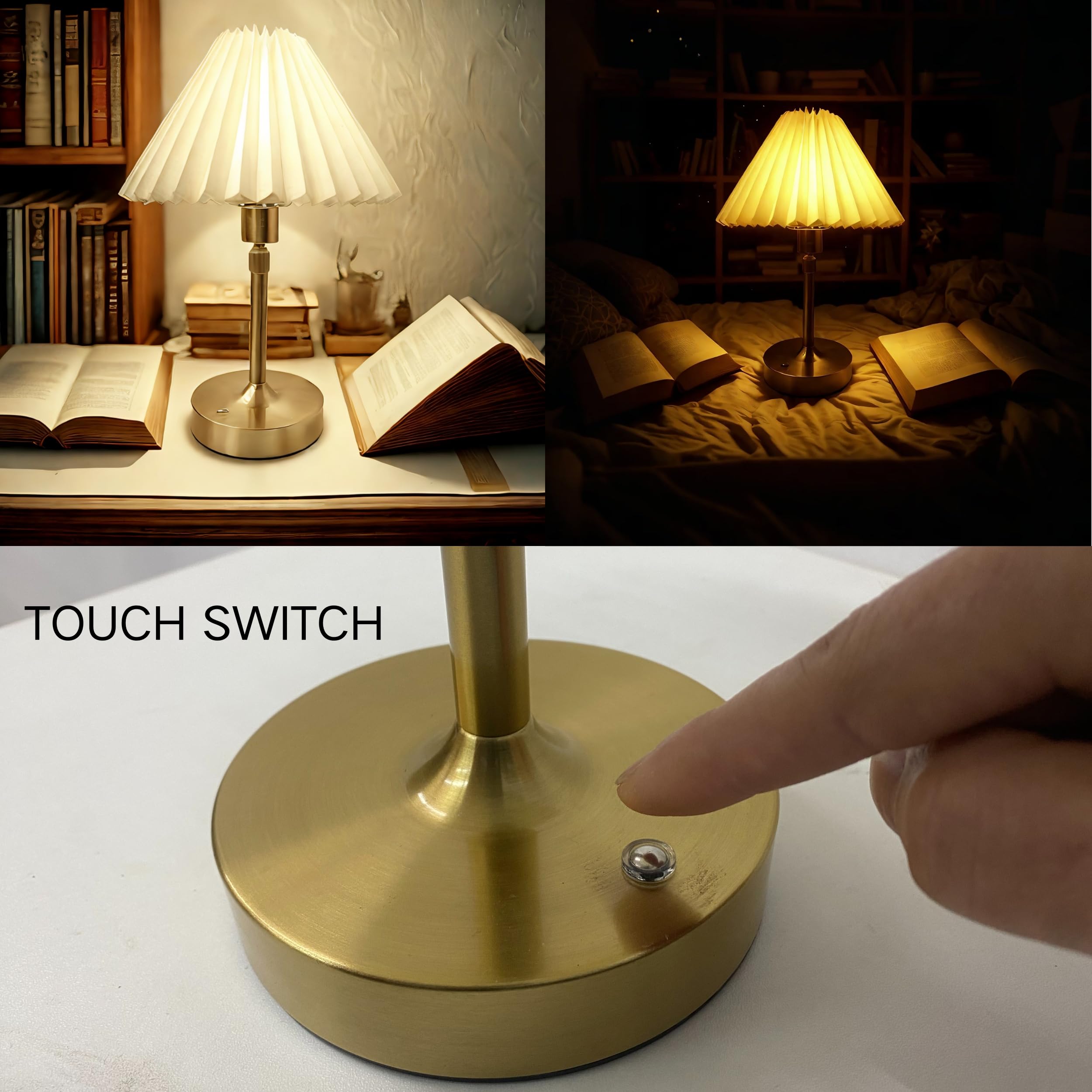 Wibota Small Pleated Table Lamp - Cordless, Touch Control, Ideal For Bedroom And Living Room Decoration