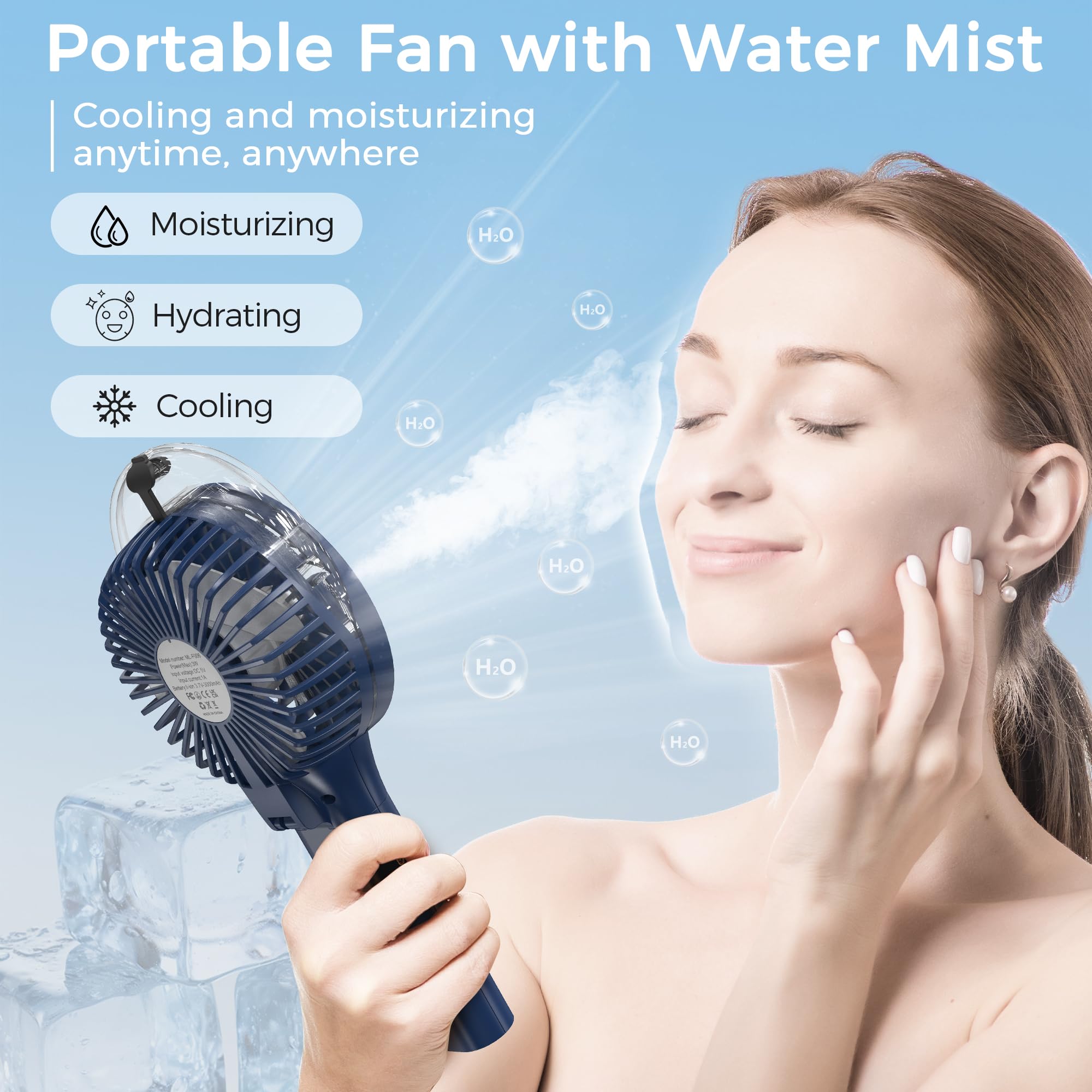Comlife Portable Handheld Misting Fan, 3000Mah Rechargeable - Up To 10H Cooling & 1H Misting
