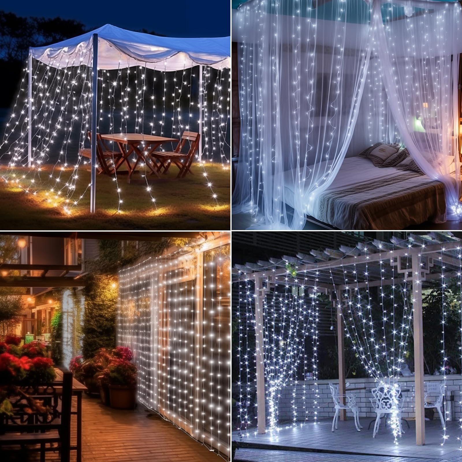 Rcndje 600Led Solar Curtain Lights Waterproof, 20  10Ft Twinkle String Fairy Light Remote Control 8 Mode Dimmable Solar Hanging Waterfall Lights With Usb Rechargeable For Outdoor (Cool White)