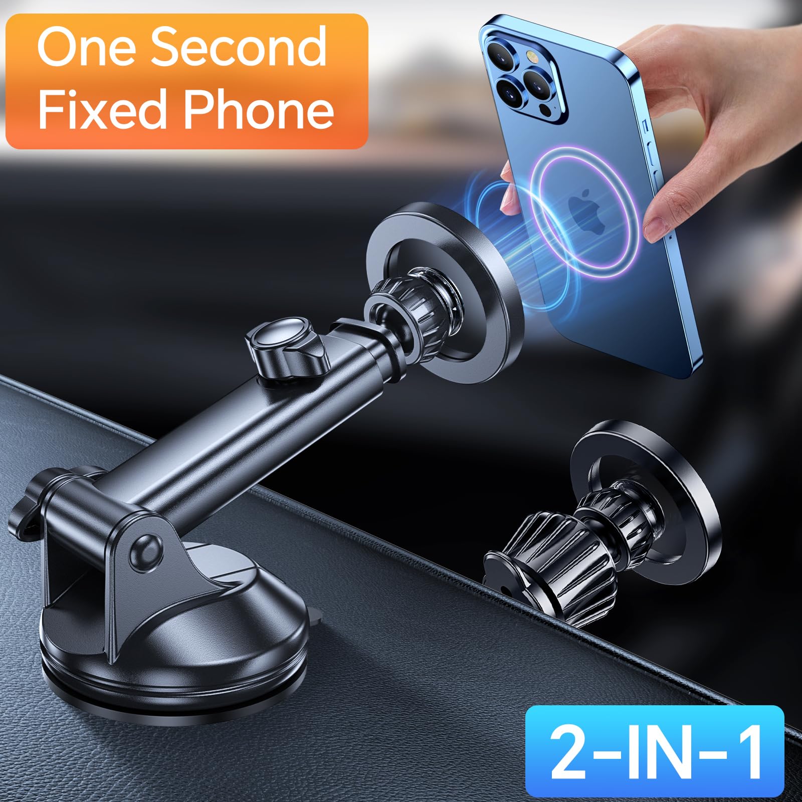 Romuto For Magsafe Car Mount【Strongest Magnet】 Magnetic Phone Holders For Your Car Dashboard Wind Vent Cell Phone Holder【360° Rotation】 Suction Car Mount For Iphone 16 15 14 13 12 Grey