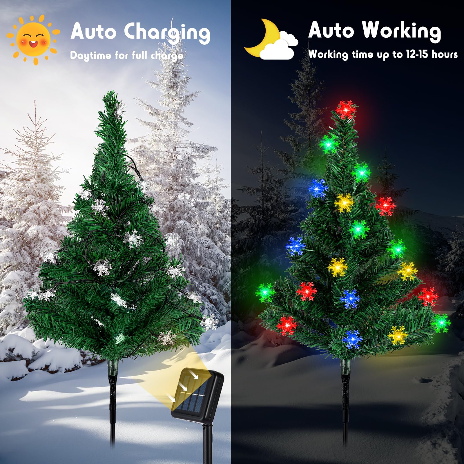 Retisee 6 Pack Solar Christmas Tree Pathway Lights Decorations Outdoor Led Snowflake Lights 8 Modes Prelit Small Christmas Tree Waterproof Solar Stake Lights For Garden, Yard, Lawn, Cemetery