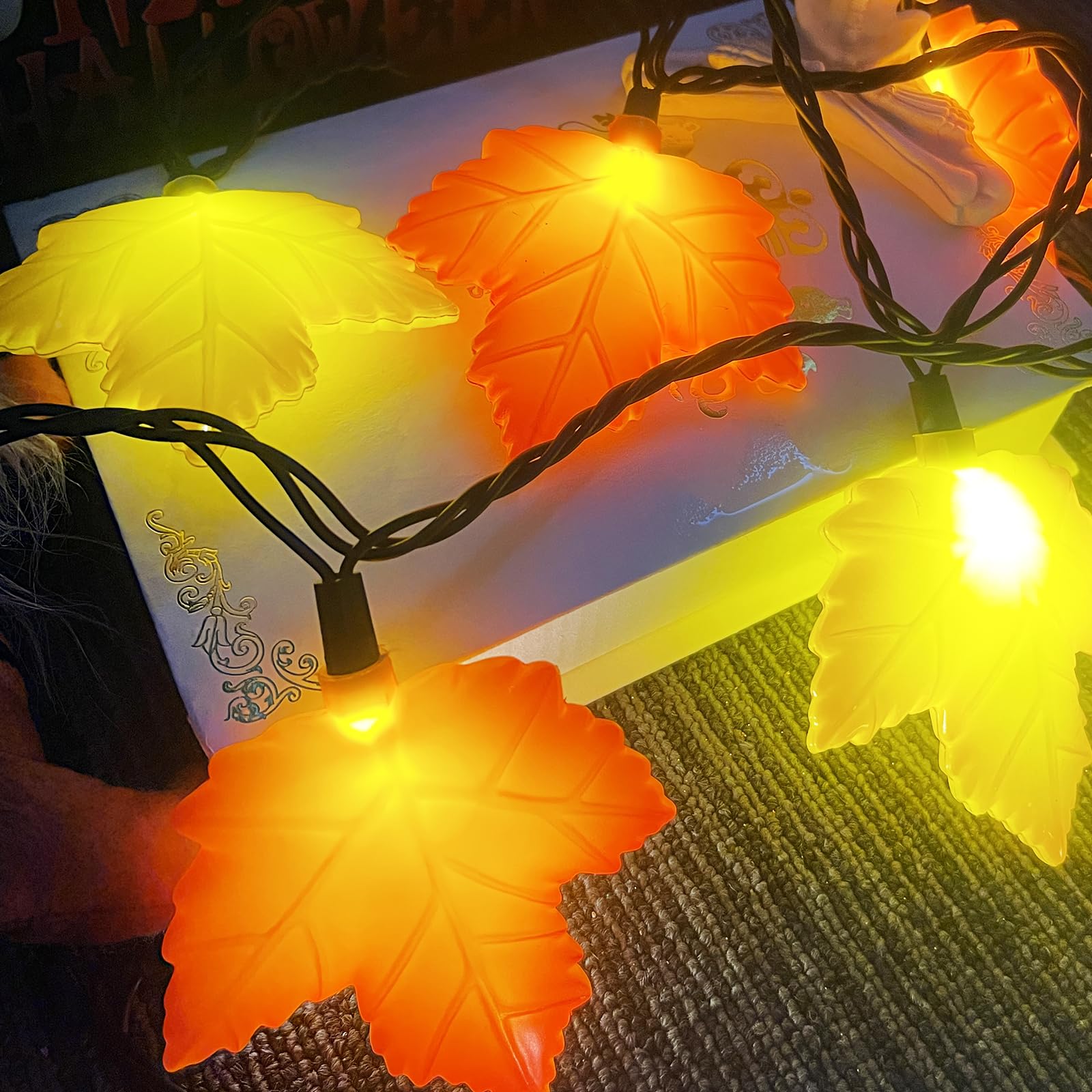 Abeja 8.5Ft Led Maple Leaf String Lights, Fall Decor Garland Lights With 10 Led Bulbs, Thanksgiving Decorating String Lights For Fall, Wedding, Christmas, Thanksgiving, Birthday Decoration