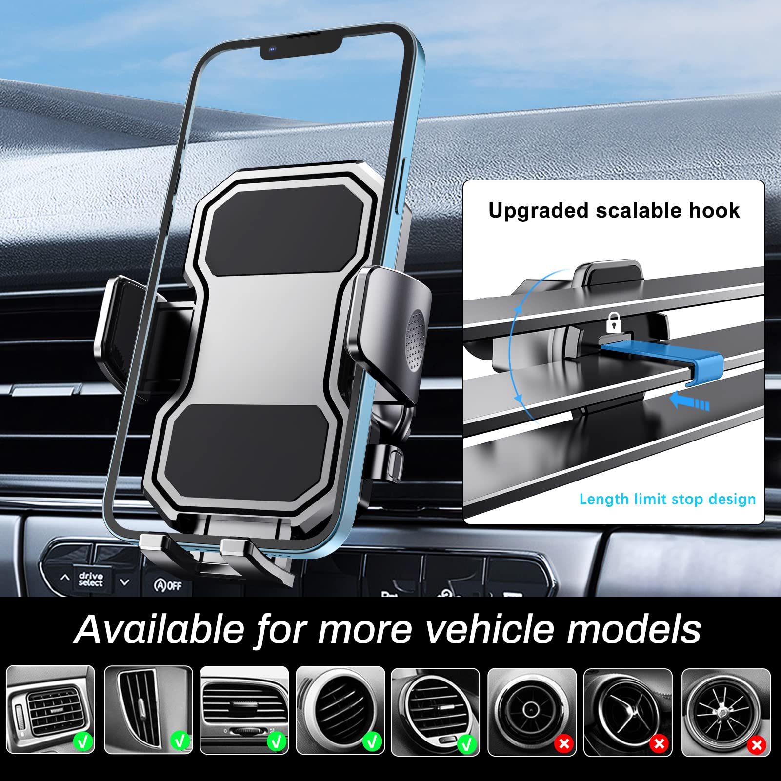 Lopnord Universal Air Vent Car Phone Holder Compatible For Iphone 13/14/15, Samsung S23 Ultra - Super Stable For 4-7 Inch Smartphones