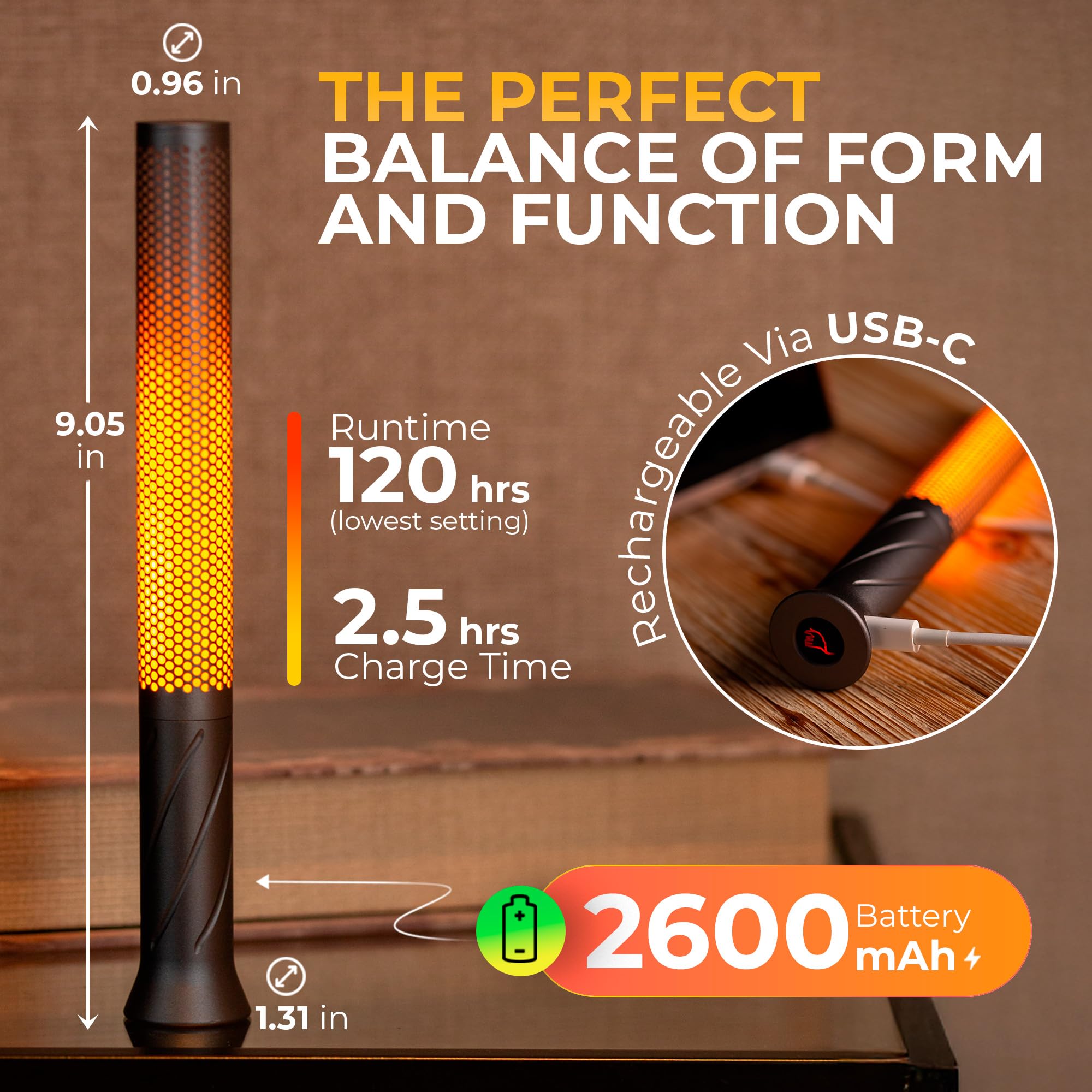 Sehnlich Led Candle Light, Cordless Table Lamps, Bedside Lamps W/2 Modes, Rechargeable Candlestick, Modern Table Lamp W/2600 Mah Battery, Small Table Lamp, Nightstand Lamp, Bedroom Lamp