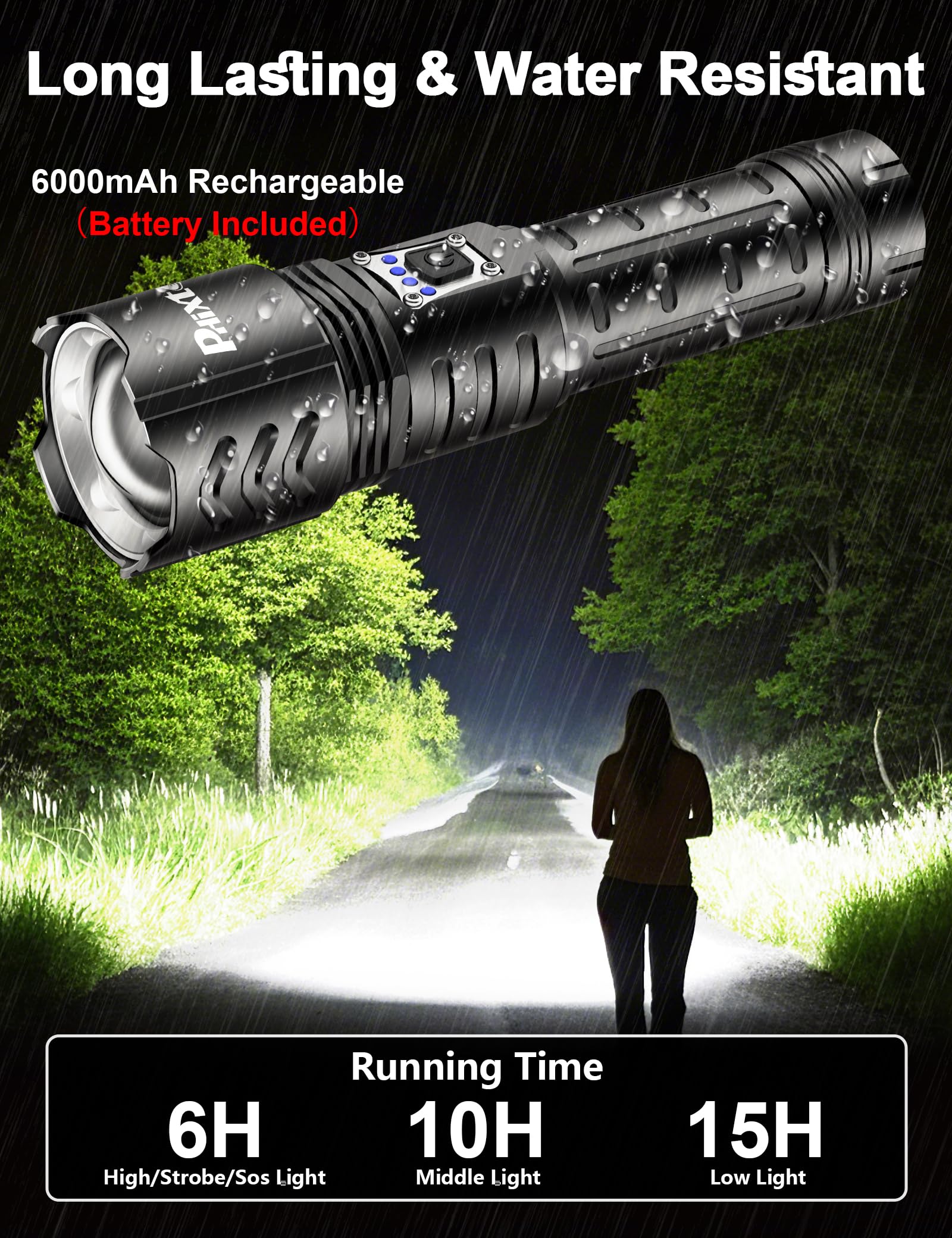 Phixton Rechargeable Flashlights High Lumens 1000000 Super Bright Long Range 3280Ft, Long Lasting 15H Powerful Usb C Led Strong Flash Light High Powered, Heavy Duty, Zoomable, For Home Camping