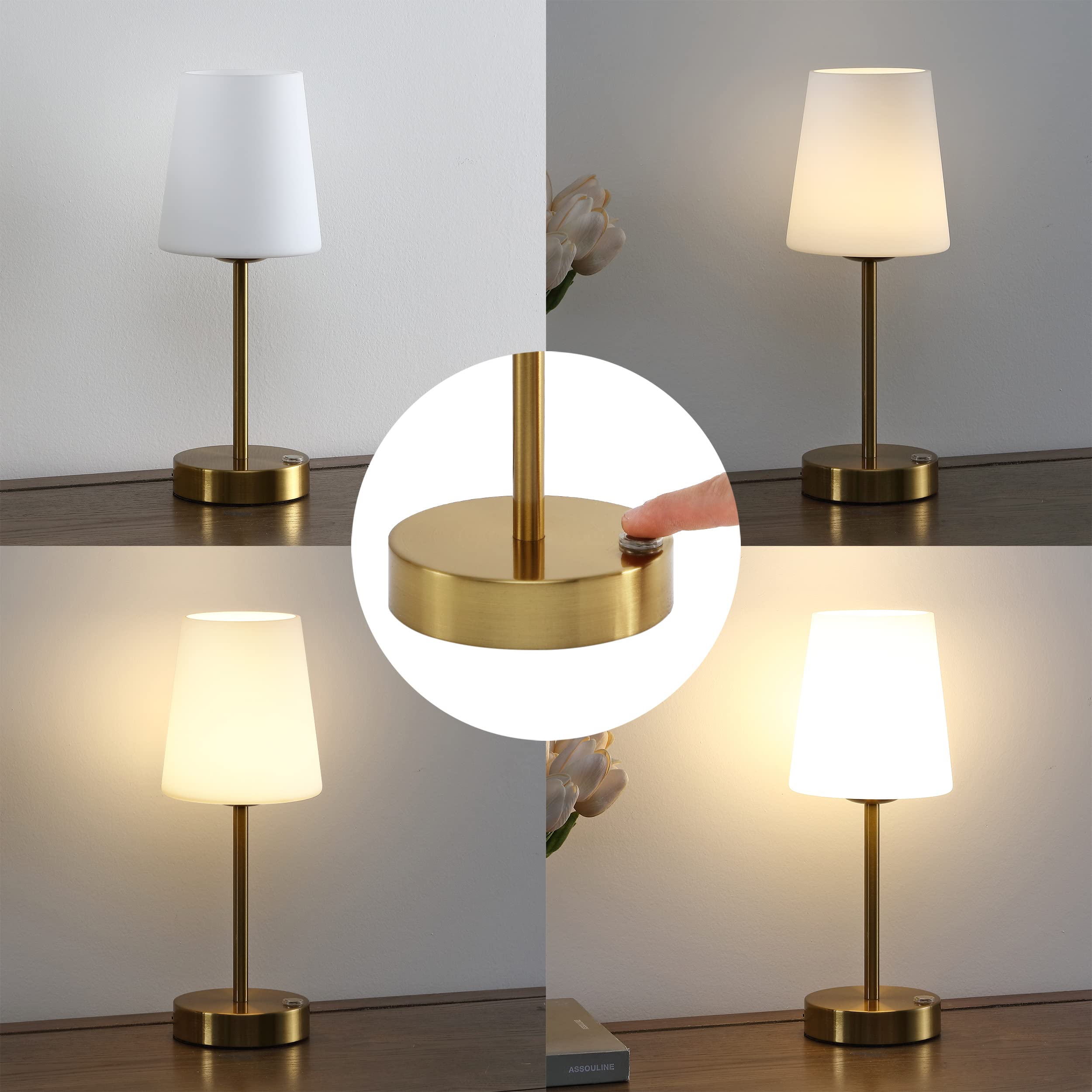 Jonathan Y Jyl7110C Carson 12.75" Modern Minimalist Iron Rechargeable Integrated Led Table Lamp Contemporary Bedside Desk Nightstand Lamp For Bedroom Living Room Office, Brass Gold/White