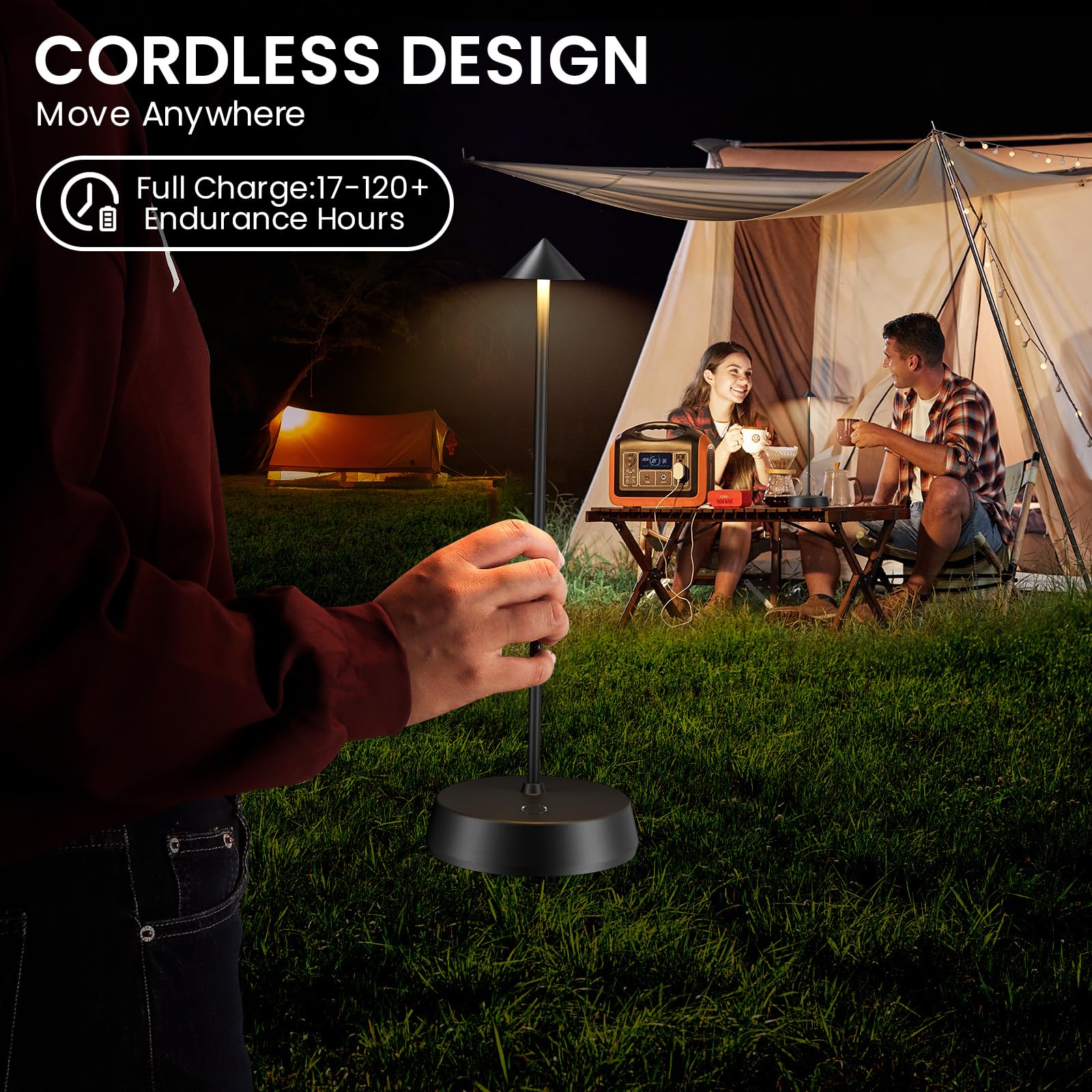 Jesiley Small Cordless Led Table Lamp Rechargeable Desk Lamp Battery Operated 6000Mah Touch Dimmable Lamp Ip54 Waterproof Portable Wireless Table Light For Home Restaurant Bar Indoor/Outdoor (Black-2Pc)