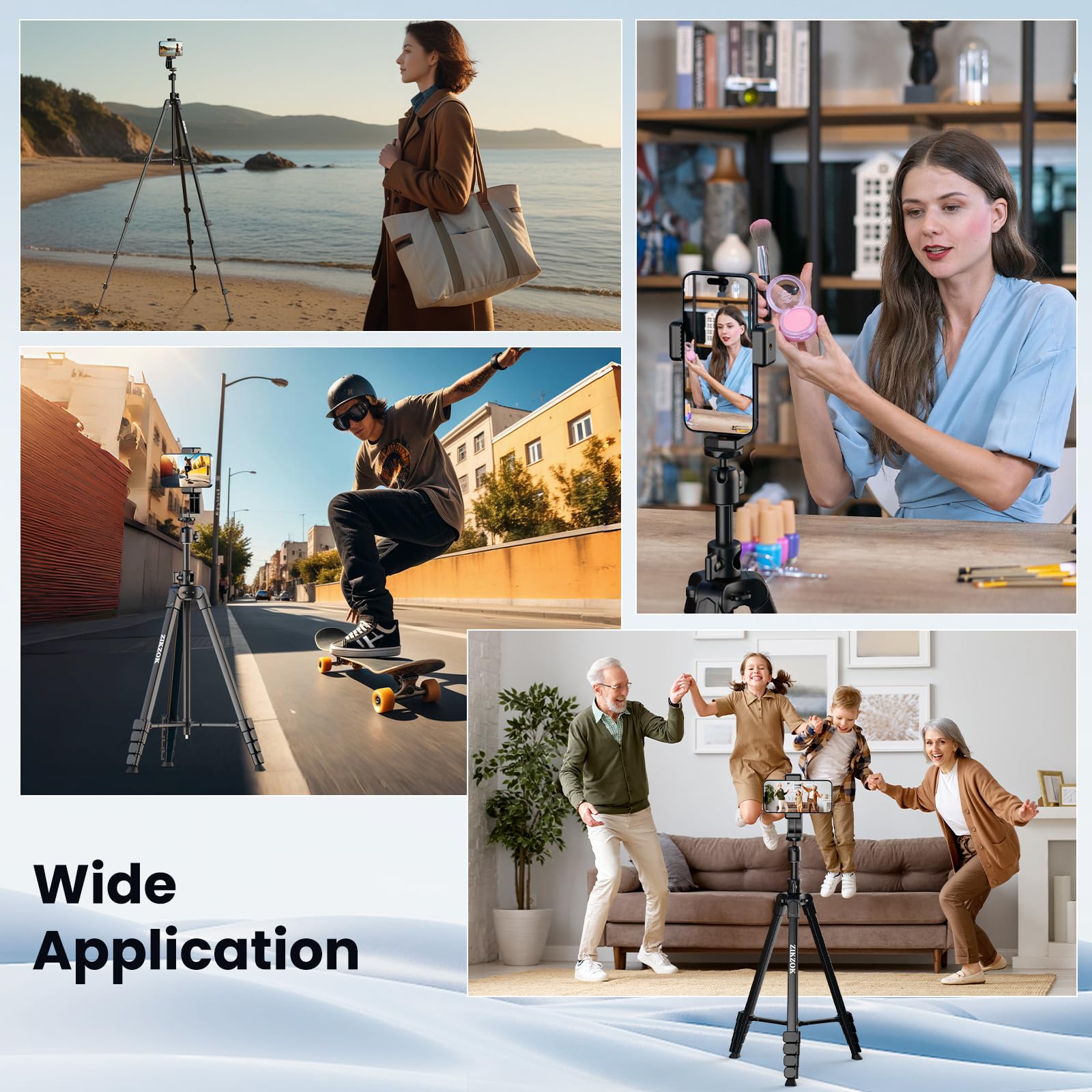 Zikzok 70" Phone Tripod & Selfie Stick, Horizontal Overhead Tripod, Extendable Camera Cell Phone Tripod Stand With Wireless Remote And Phone Holder For Filming Video Recording Live Stream